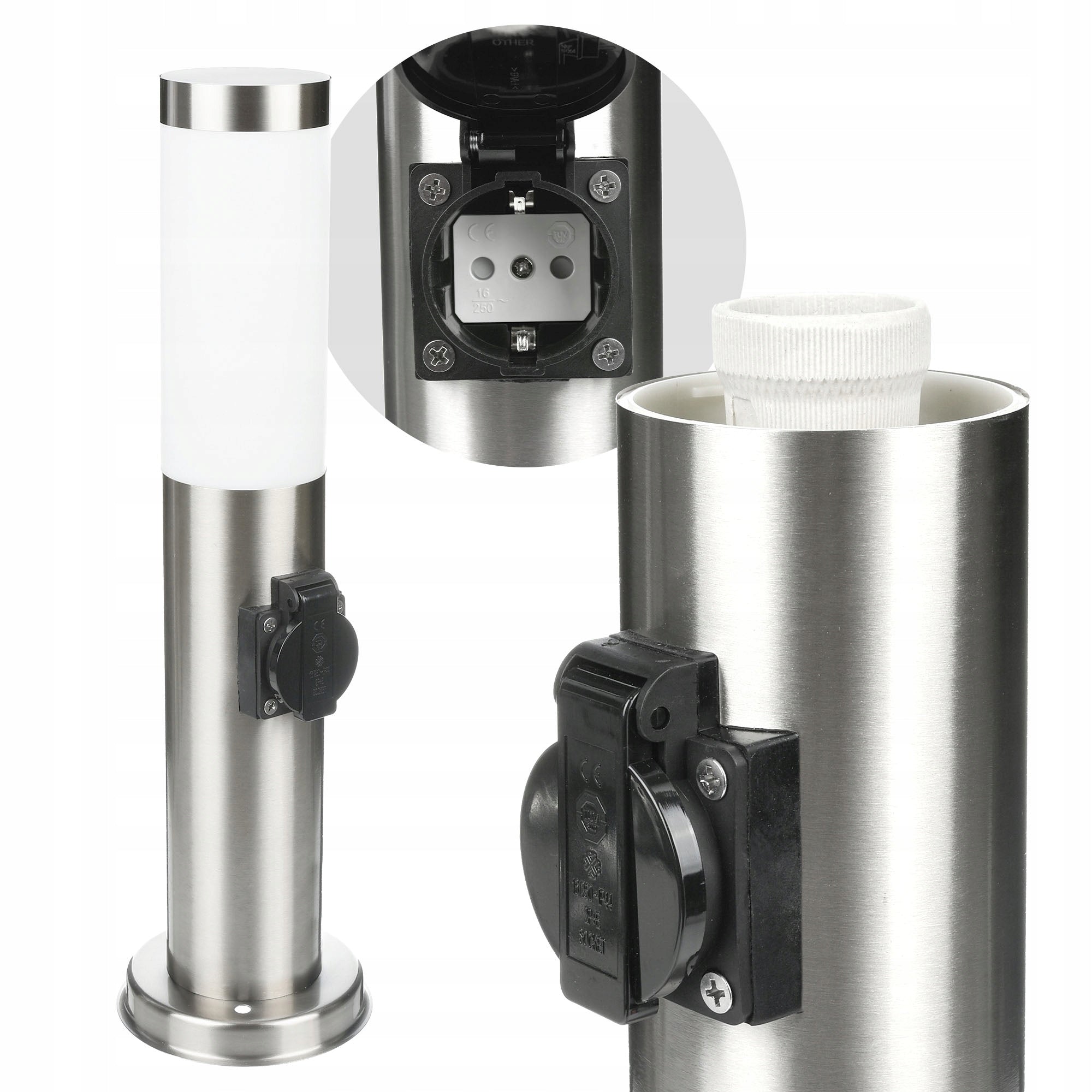 Garden lamp standing pole for LED E27 45cm DECORATIVE INOX Socket Color silver