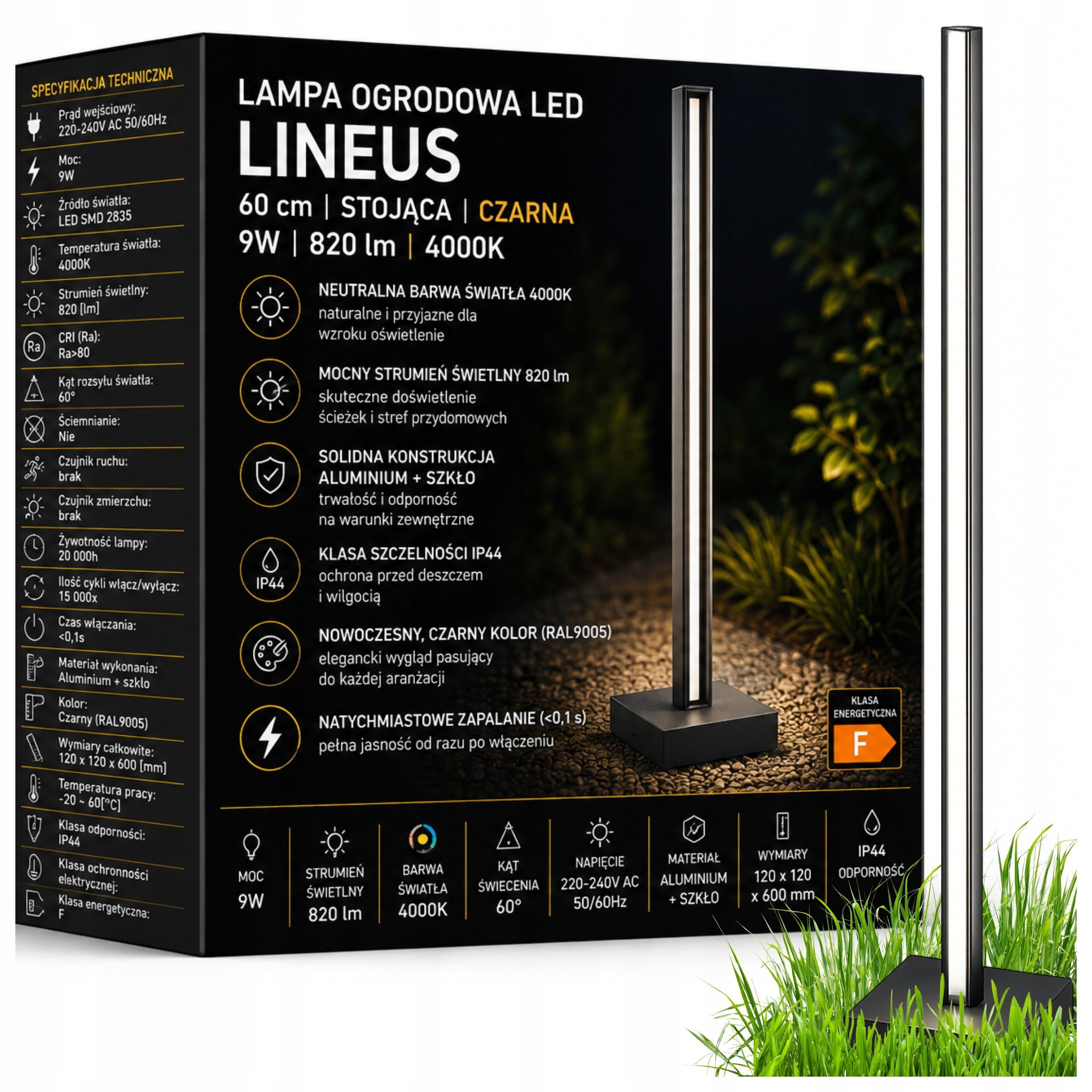Garden lamp standing post 60cm 820lm outdoor 4000K LED black