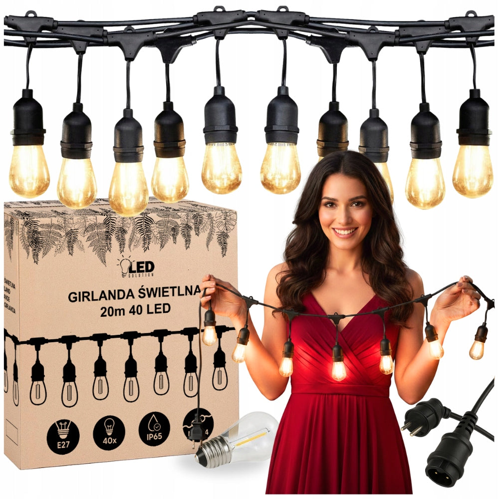 Garden light garland 40 LED bulbs chain 20 m lamps strong IP65