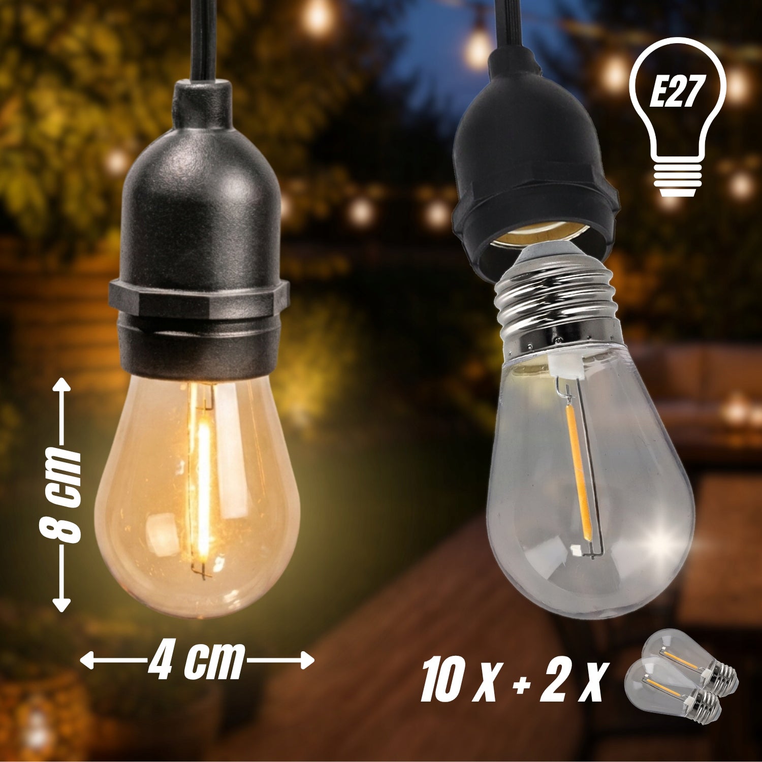 Garden light garland 5m LED lights E27 chain 10 bulbs 3000K DEDRA Manufacturer code L3000 5 metrów Styl Vintage Edison