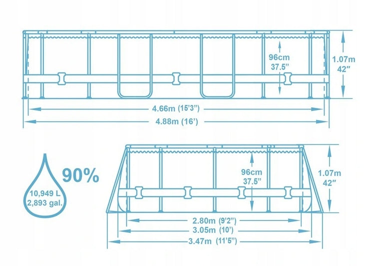 Garden pool Bestway 56946 488x305x107cm WITHOUT ACCESSORIES Manufacturer code 56946 POWER STEEL SWIM VISTA - 18W1