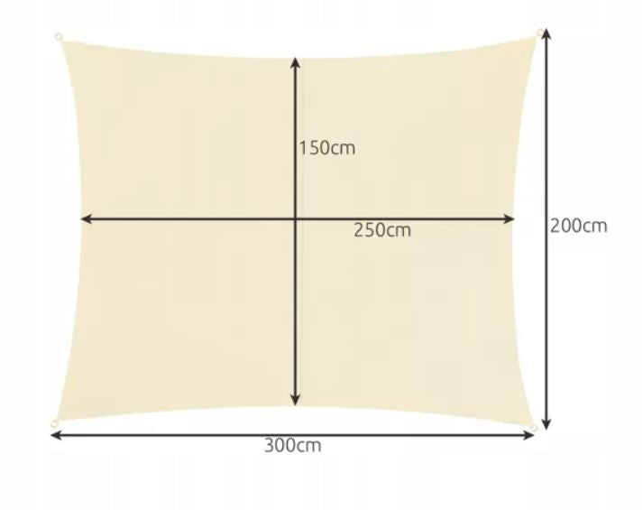 Garden sail 200 x 300 cm 2x3m fabric BEIGE sun rectangle Product width 200 cm