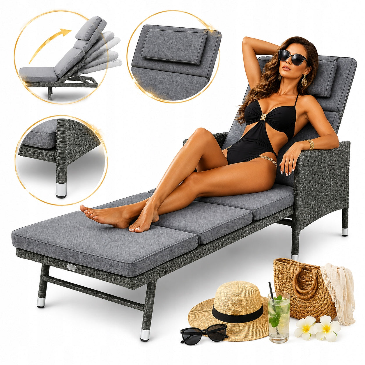 Garden sun lounger 191x80x56 cm grey
