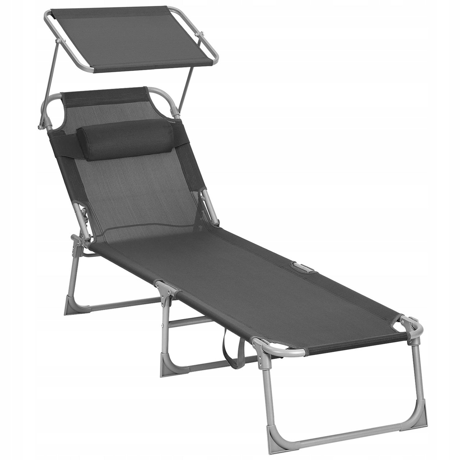 Garden sun lounger Songmics foldable with visor dark grey 150 kg #1218