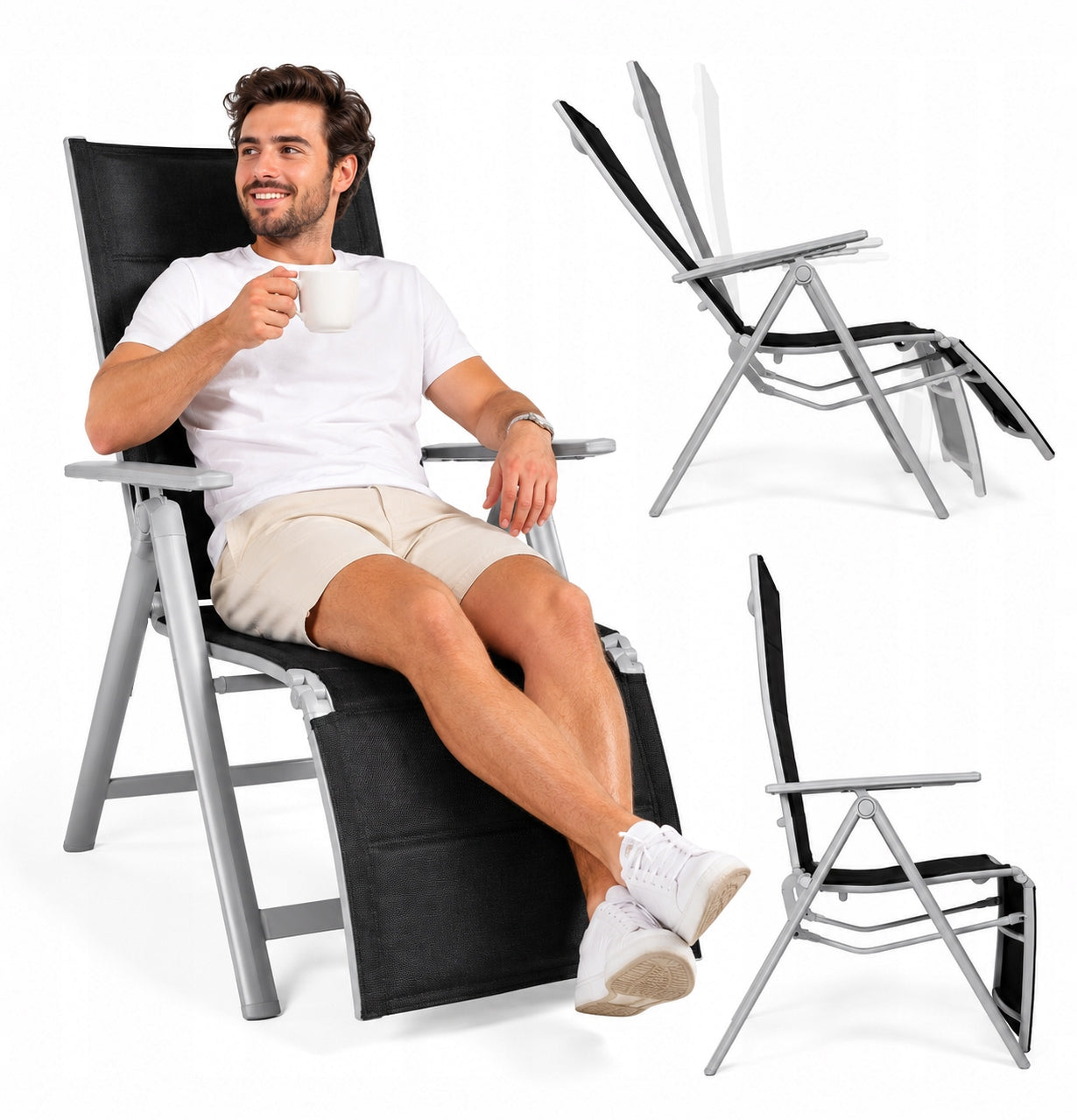 Garden sun lounger folding armchair with footrest adjustable aluminum Vanage
