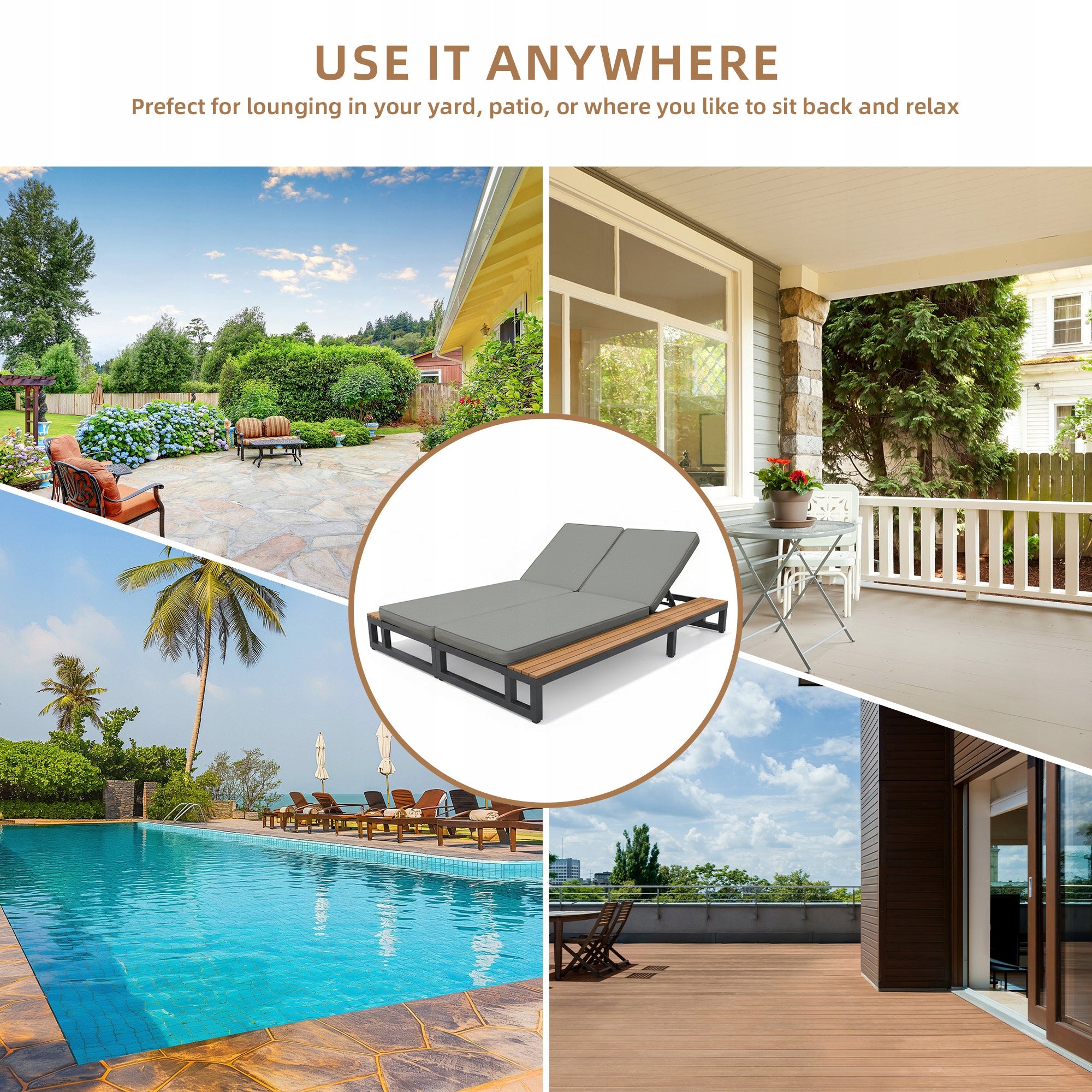 Garden sun lounger, multifunctional, waterproof sofa with stand. Kind couch