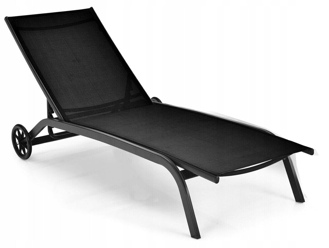 Garden sun lounger on wheels black adjustable premium couch