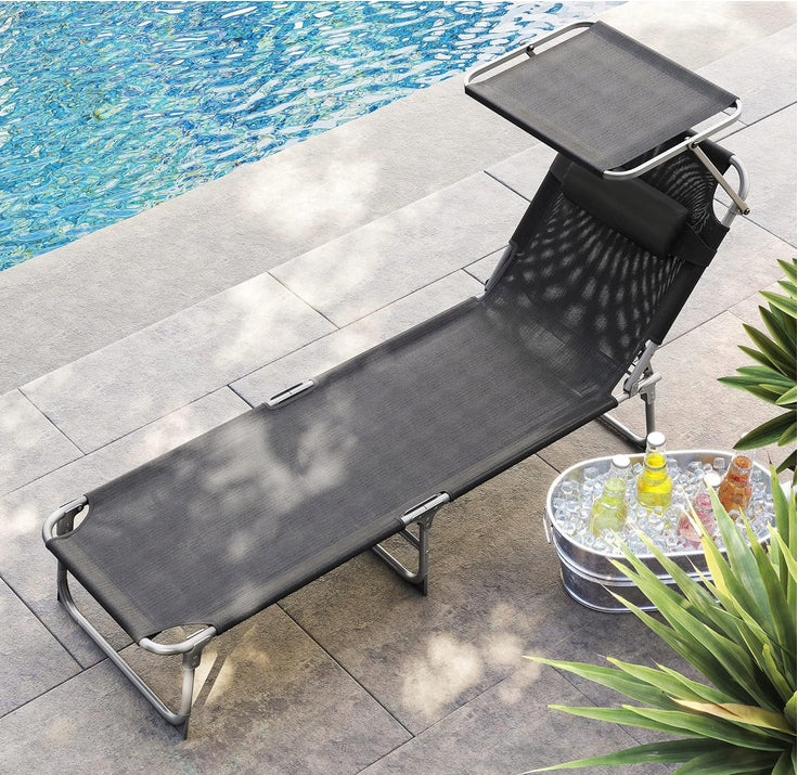 Garden sun lounger with visor headrest dark grey songmics Brand Songmics