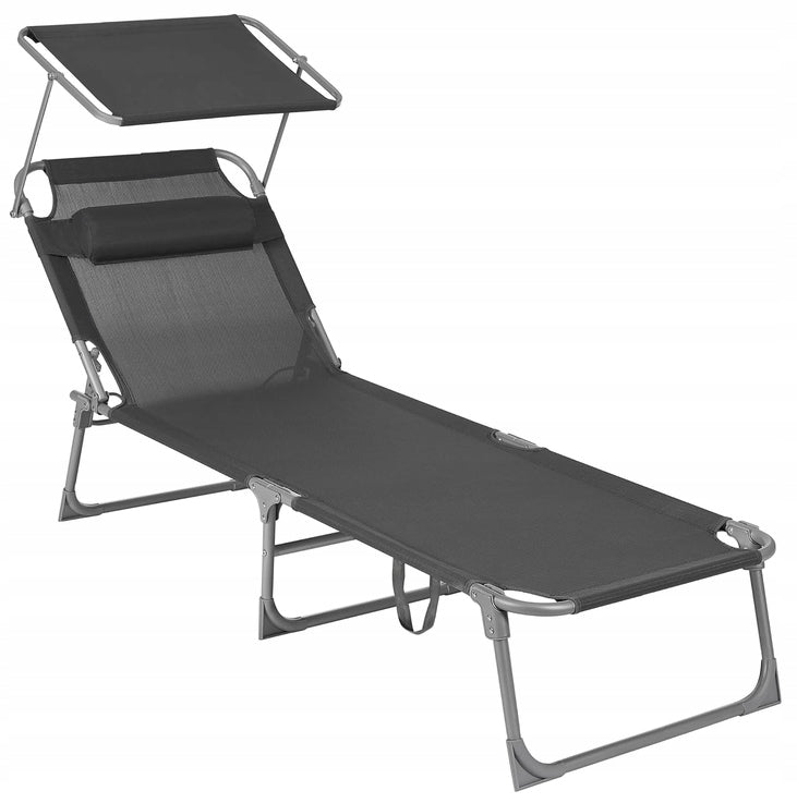 Garden sun lounger with visor headrest dark grey songmics