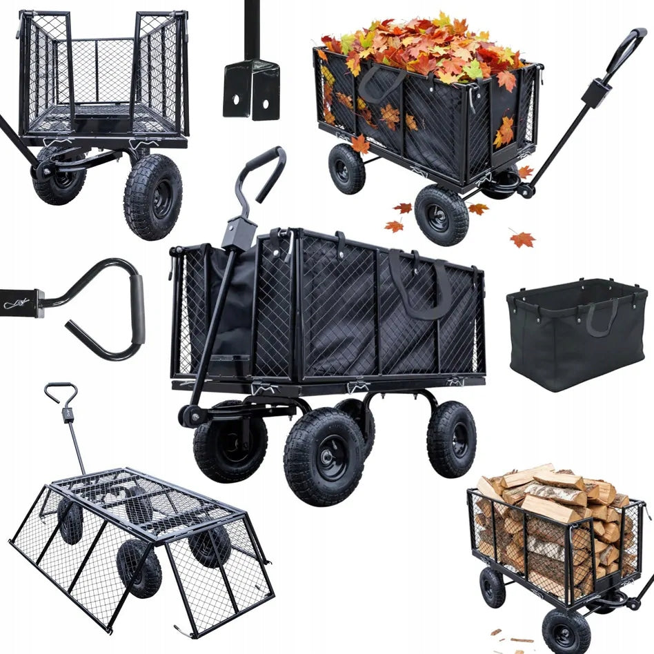 Garden trolley MAXI transport trailer tarpaulin black 250l 550kg
