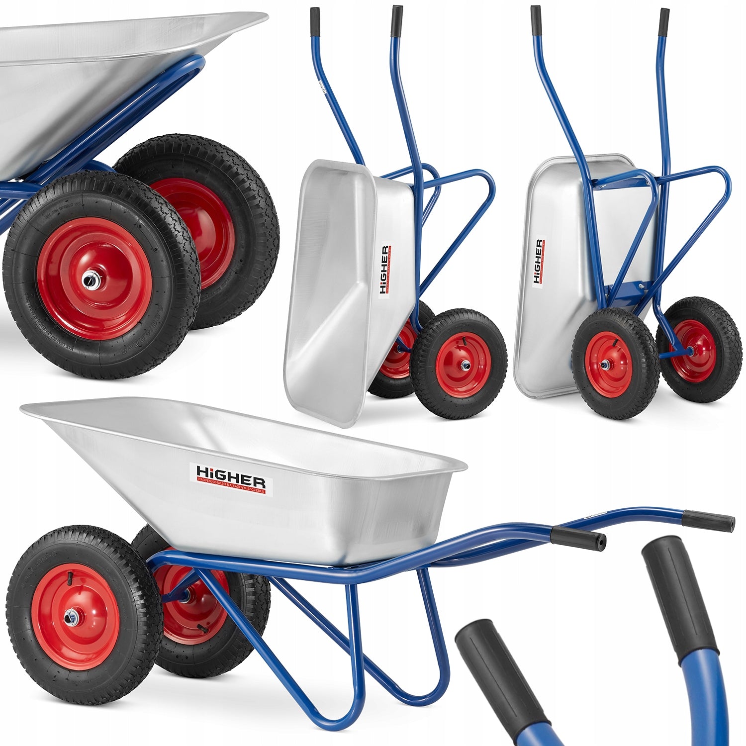 Garden wheelbarrow HIGHER 130L two-wheeled cradle strong 210kg