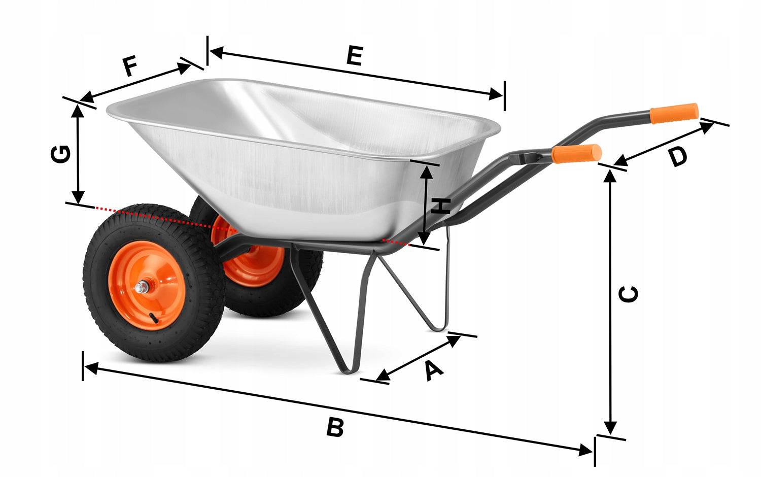 Garden wheelbarrow two-wheeled GALVANIZED welded HIGHER 140L 380kg Product weight with unit packaging 18 kg