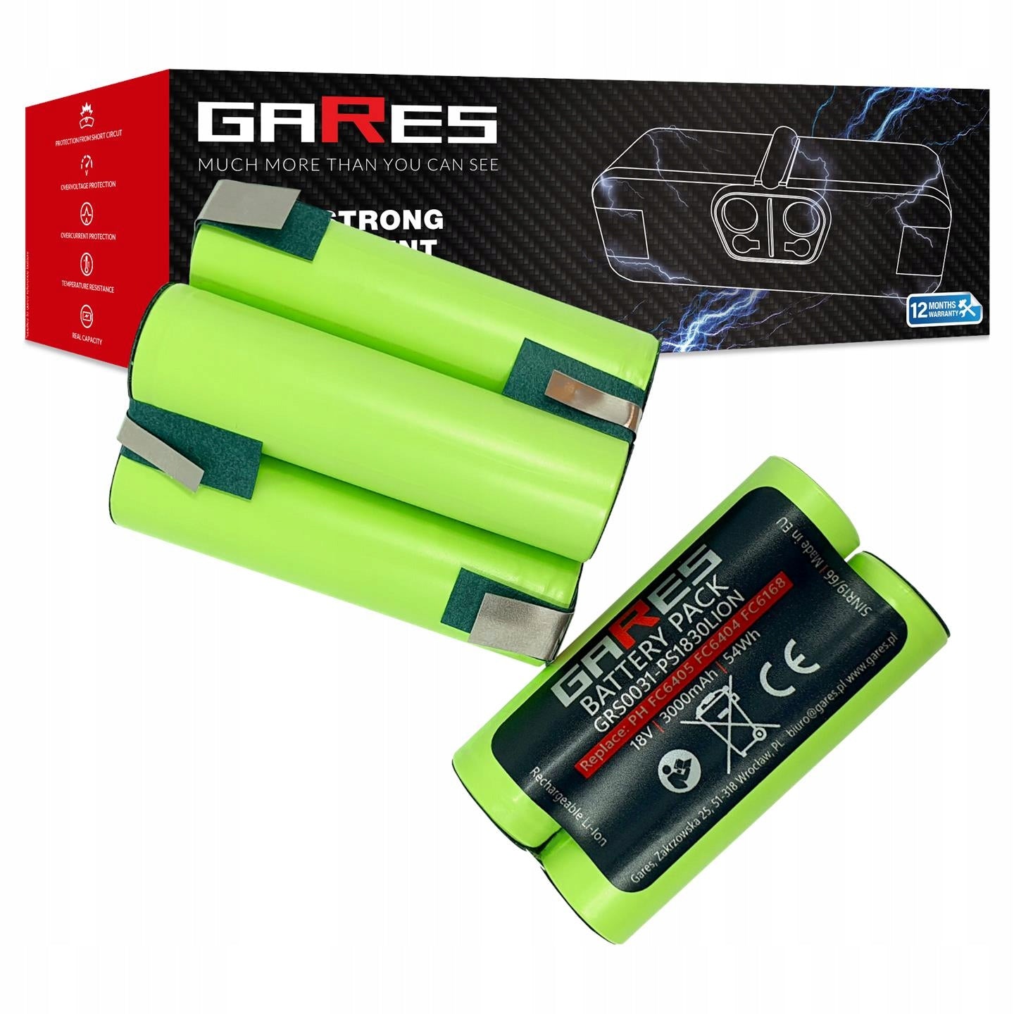 Gares battery for Philips PowerPro FC6405 FC6404 FC6168 18V 3Ah