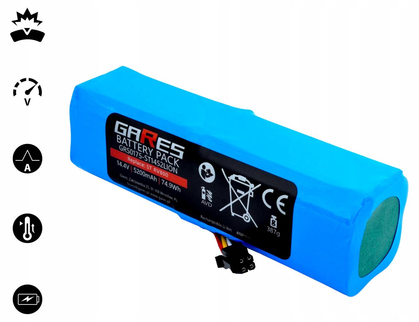 Gares battery for SETTI+ RV800 14.4V 5.2Ah Manufacturer Gares