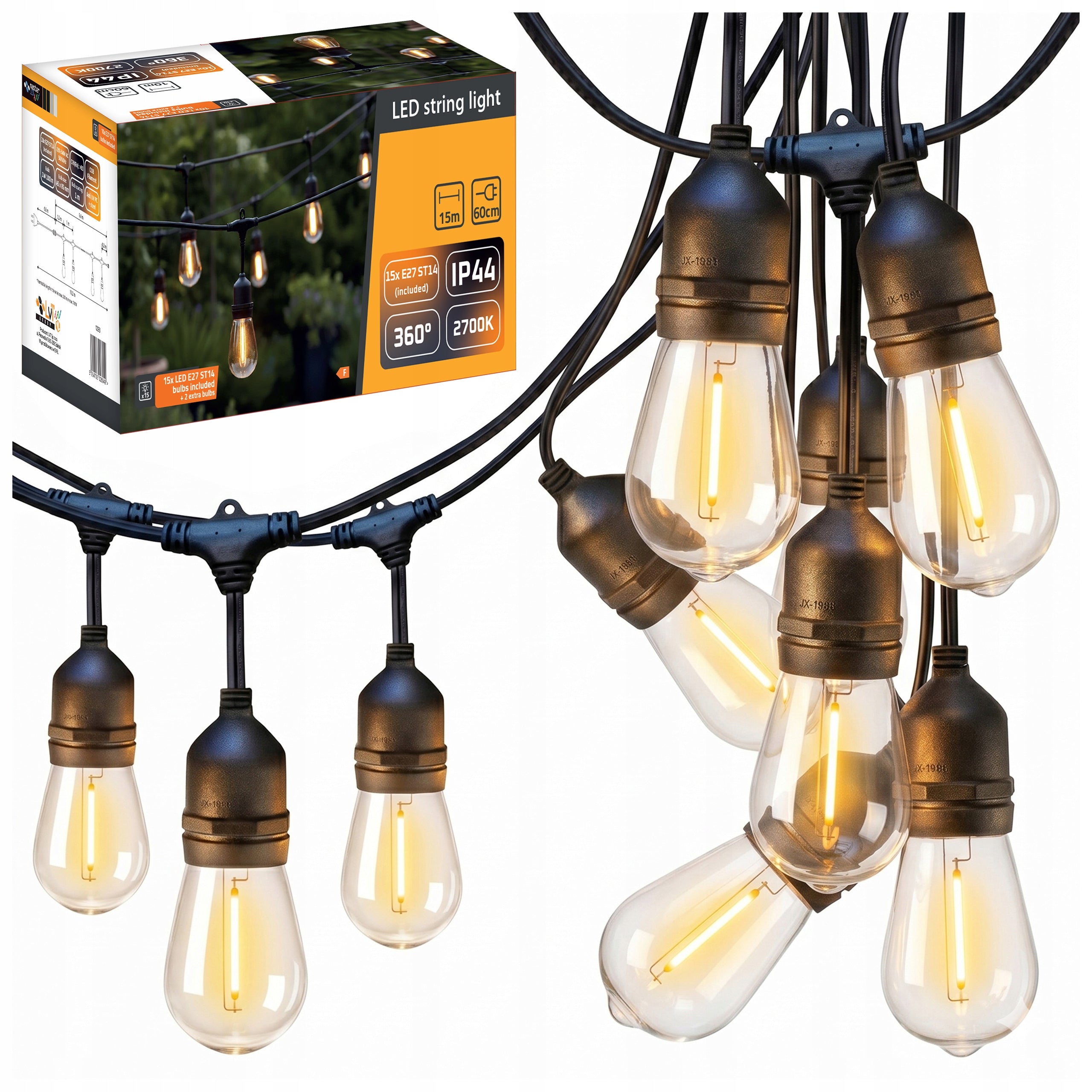 Garland Masterled 230V 15m E27 b.warm black replacement bulbs
