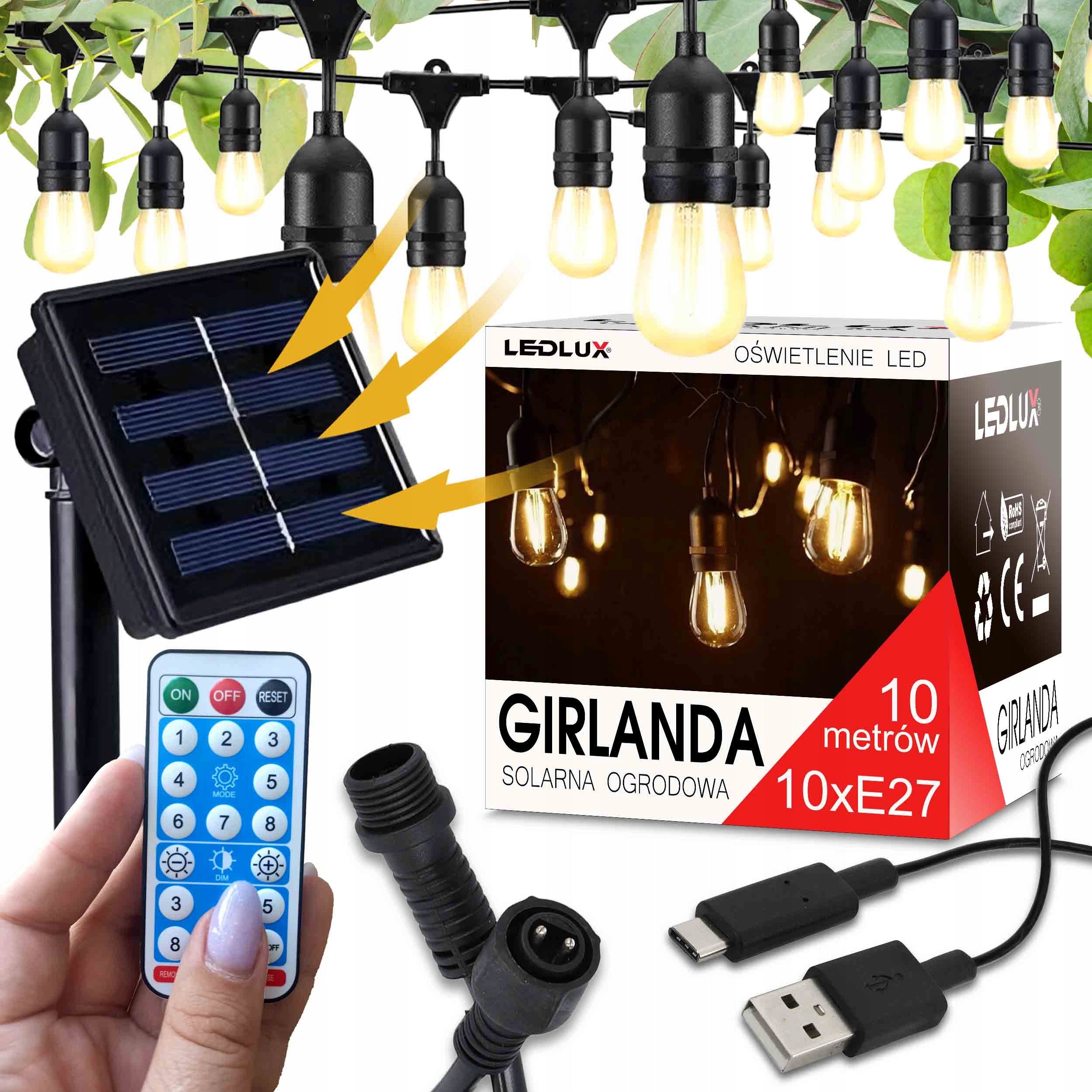 Garland Solar Lamp Garden Lights 10 LED 10m Network White Heat Brand LEDLUX