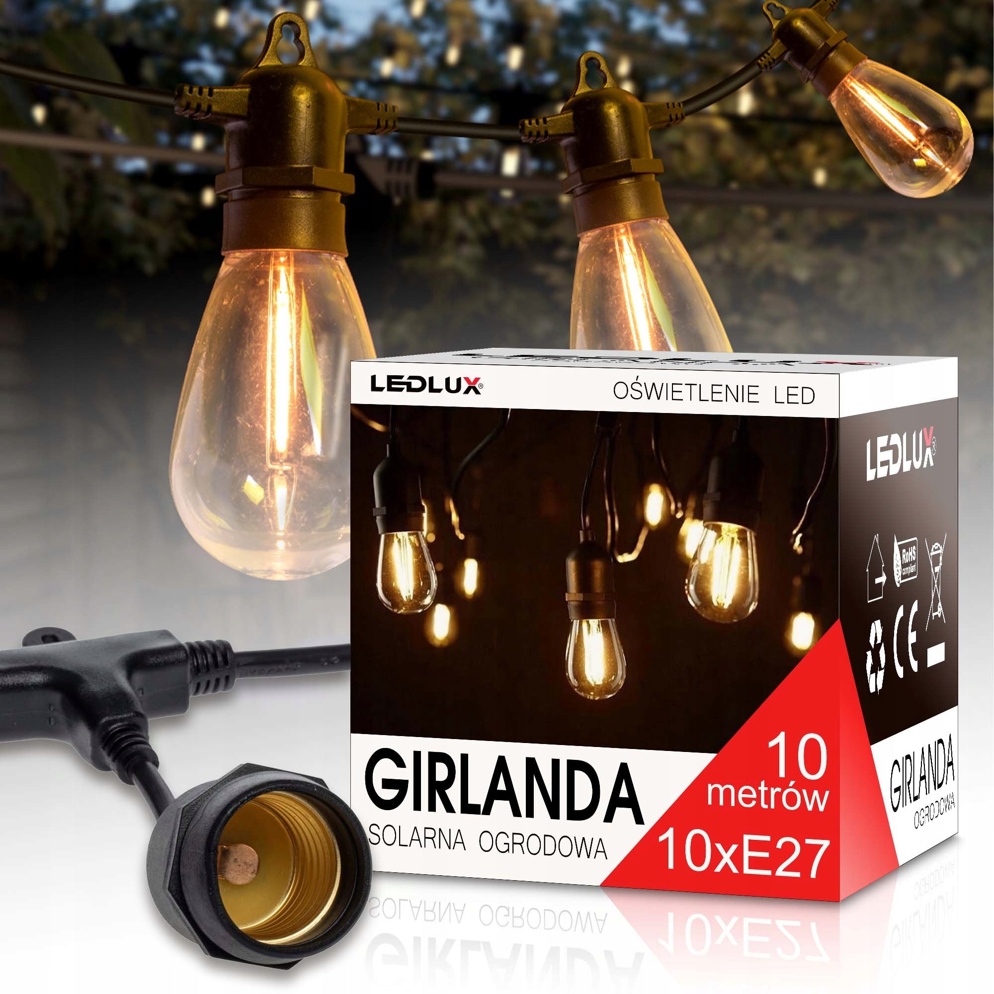 Garland Solar Lamp Garden Lights 10 LED 10m Network White Heat Length 1000 cm