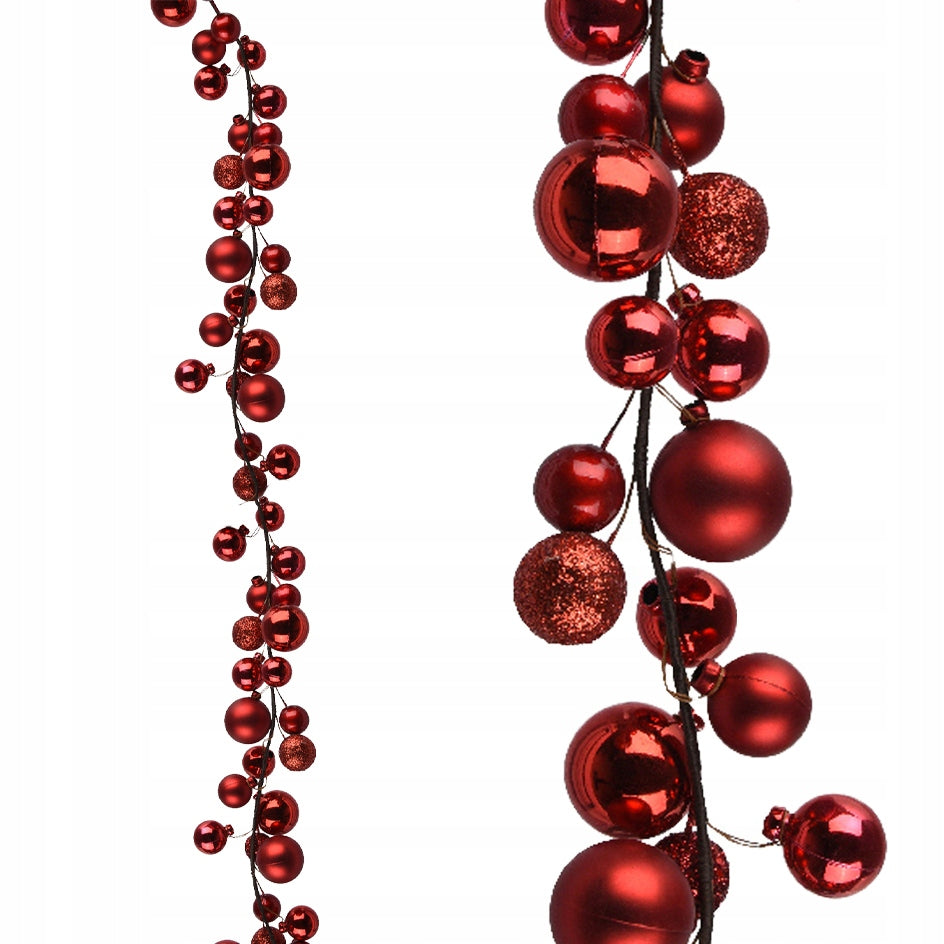 Garland with baubles 180 cm red baubles up to 6 cm for Christmas tree fireplace stairs