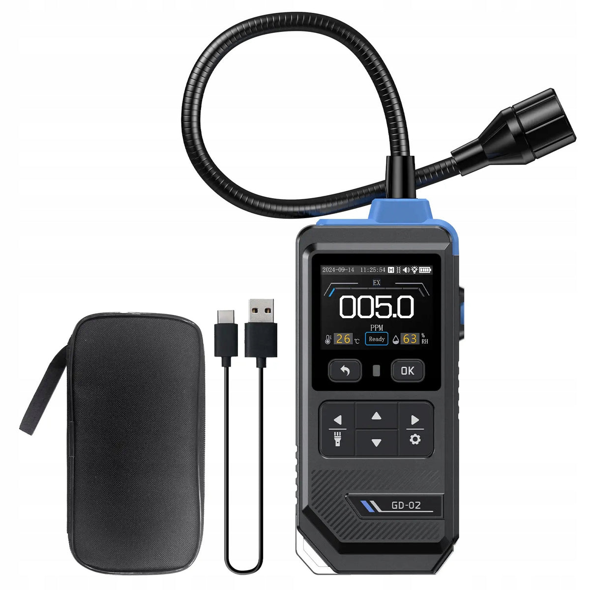 Gas Meter FNIRSI GD-02 Combustible Gas Detector Sensor LCD Alarm CASE Packaging status original