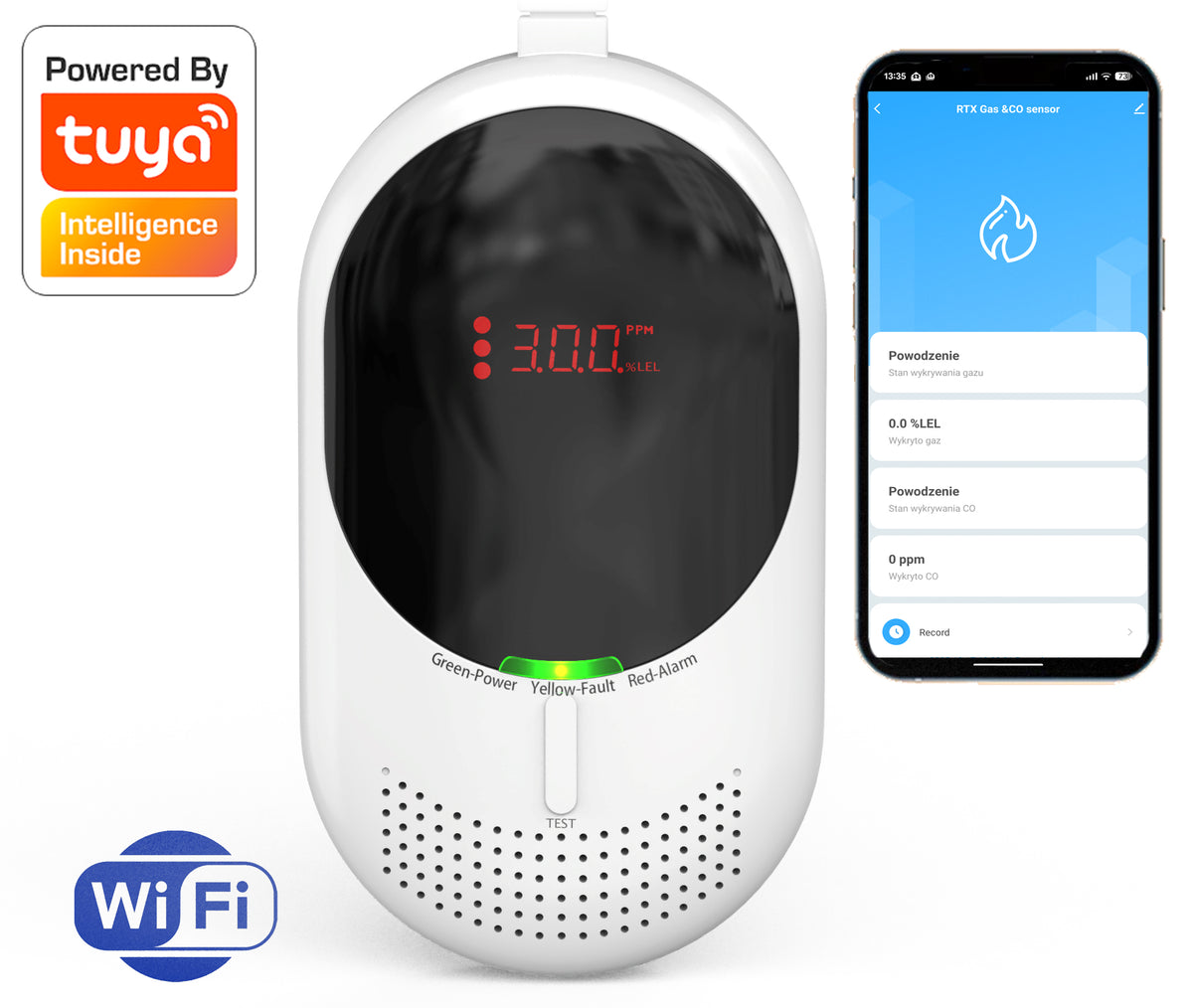 Gas and Chad Sensor 2in1 Carbon Monoxide Detector CO TUYA WIFI CERTIFIED
