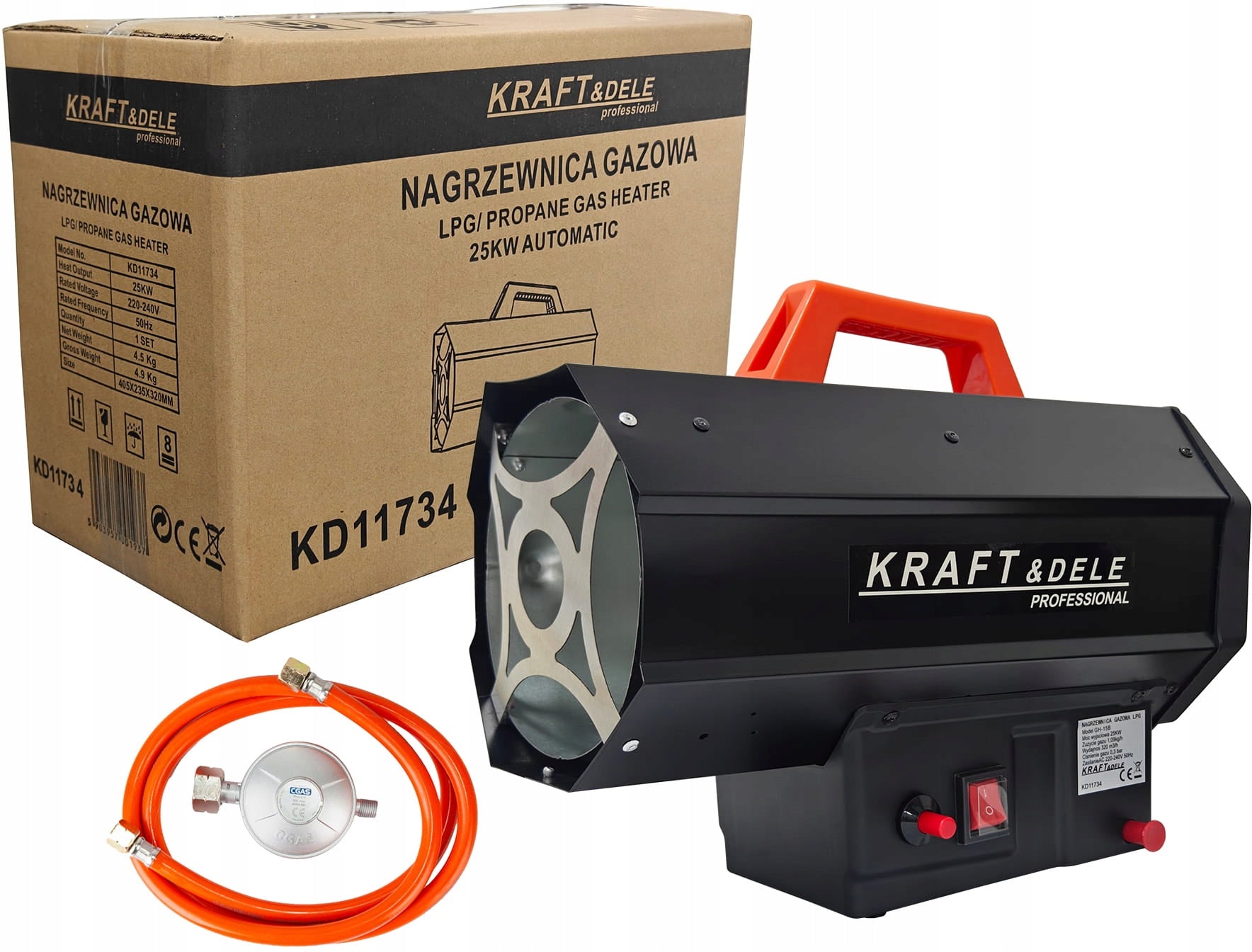 Gas heater 25 kW Kraft&Dele KD11734 + reducer and hose - radiator / Packaging status original