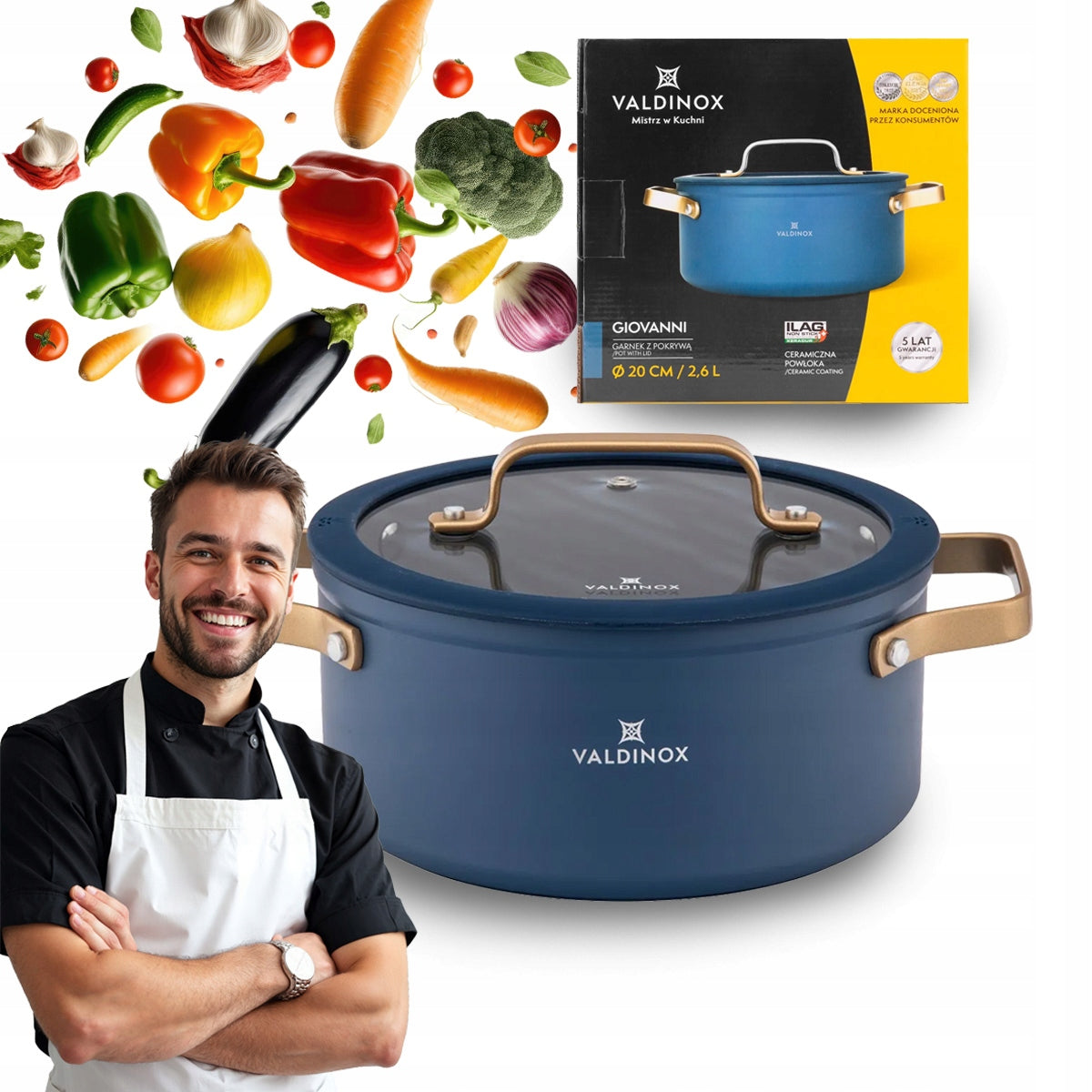 Gas induction pot with lid non-stick Valdinox Giovanni 2,6 l