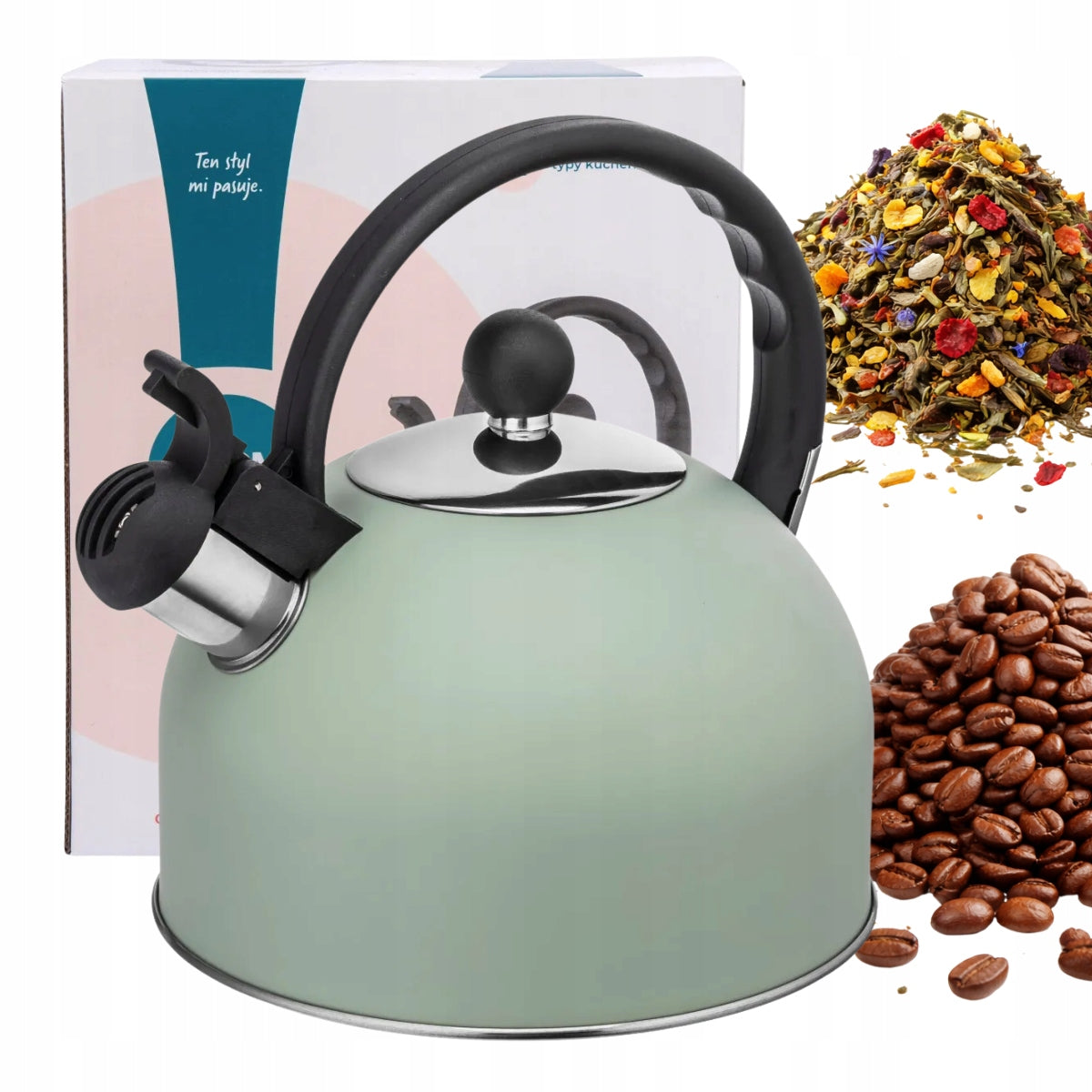 Gas kettle induction brown with whistle Altom Design Daily sage 2,5l