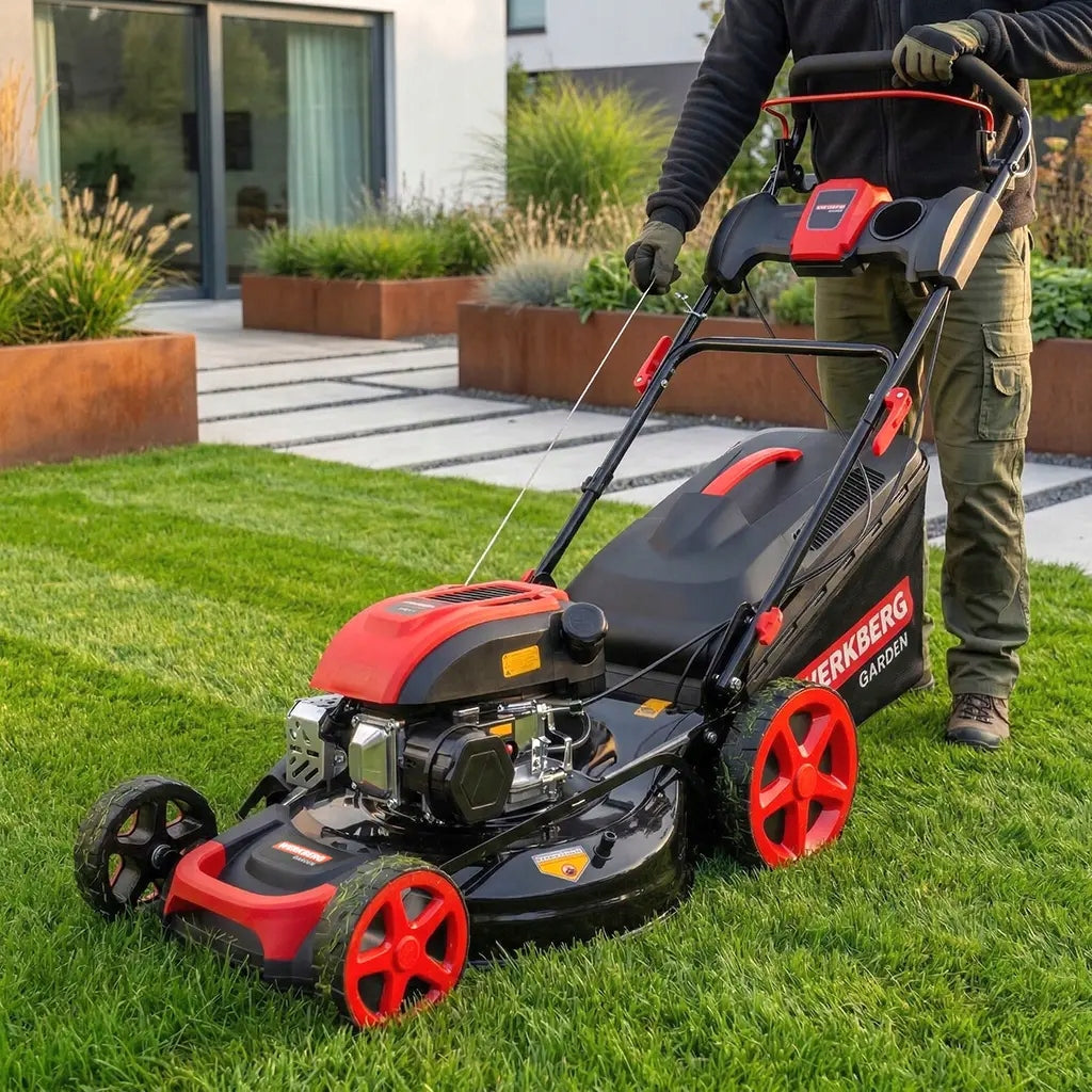 Gasoline Lawn Mower with Drive 196CC Engine 51cm POWERFUL 4-in-1 WERKBERG 60L Basket capacity 60 l