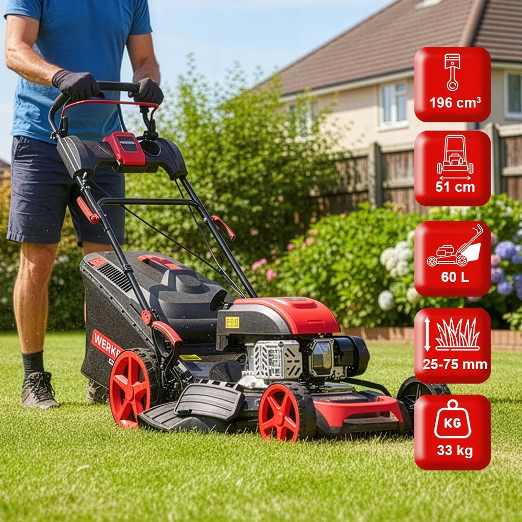 Gasoline Lawn Mower with Drive 196CC Engine 51cm POWERFUL 4-in-1 WERKBERG 60L Manufacturer code MTP008098