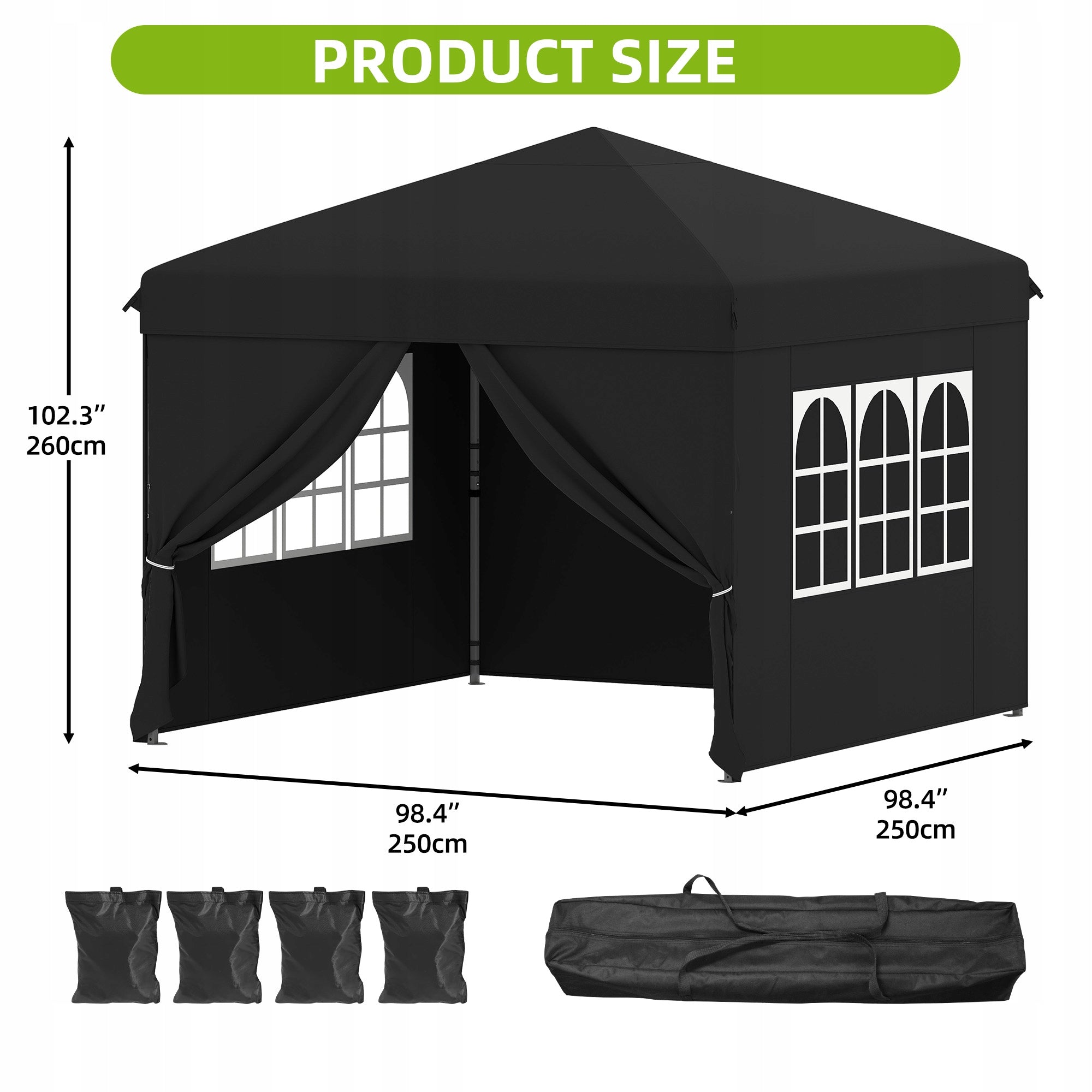 Gazebo, Garden Tent, Pavillon, 2.5×2.5m, Waterproof Folding, Canopy, Black Manufacturer Balconera