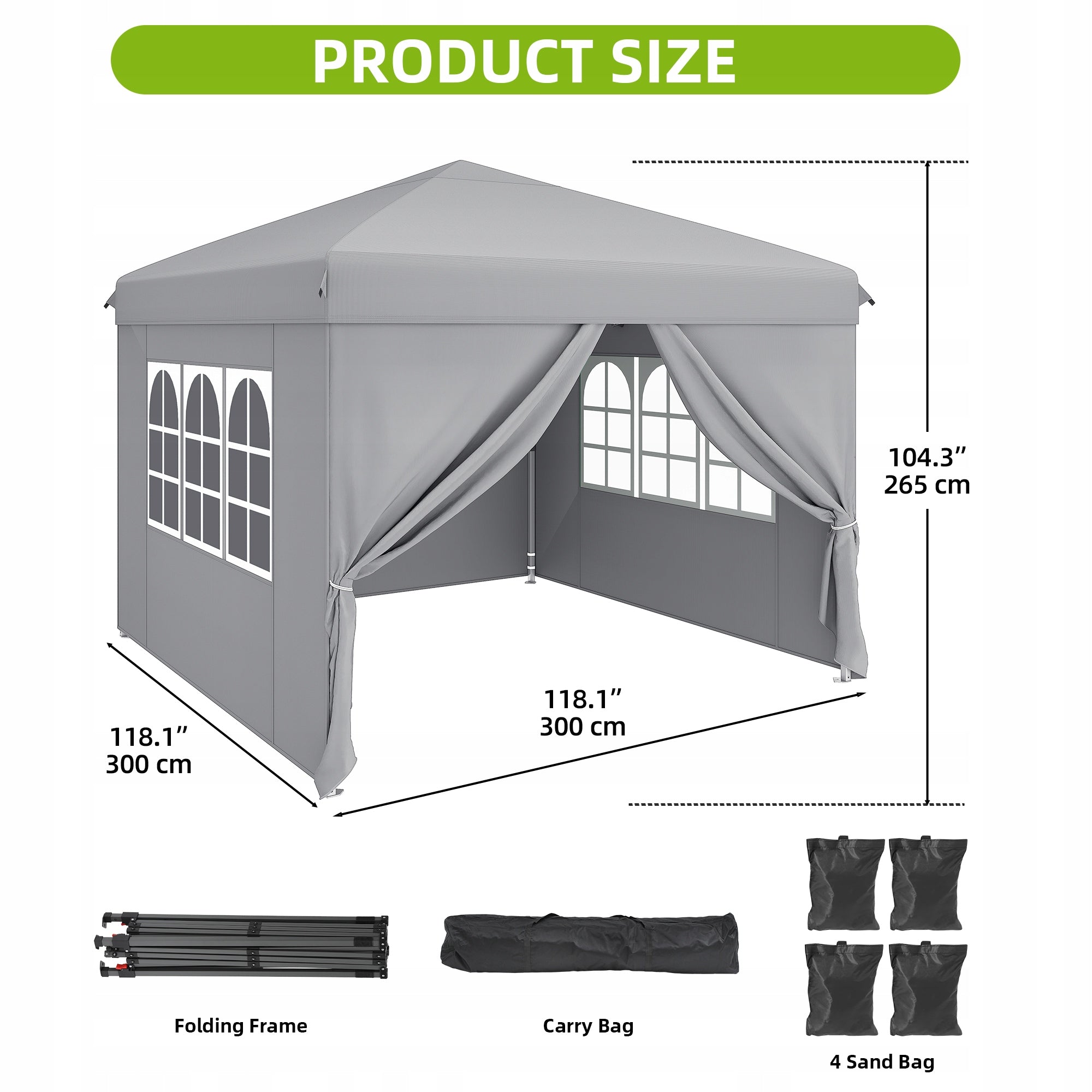 Gazebo, Garden Tent, Pavillon, 3×3m, Waterproof Folding, Canopy, Light Grey Manufacturer Balconera