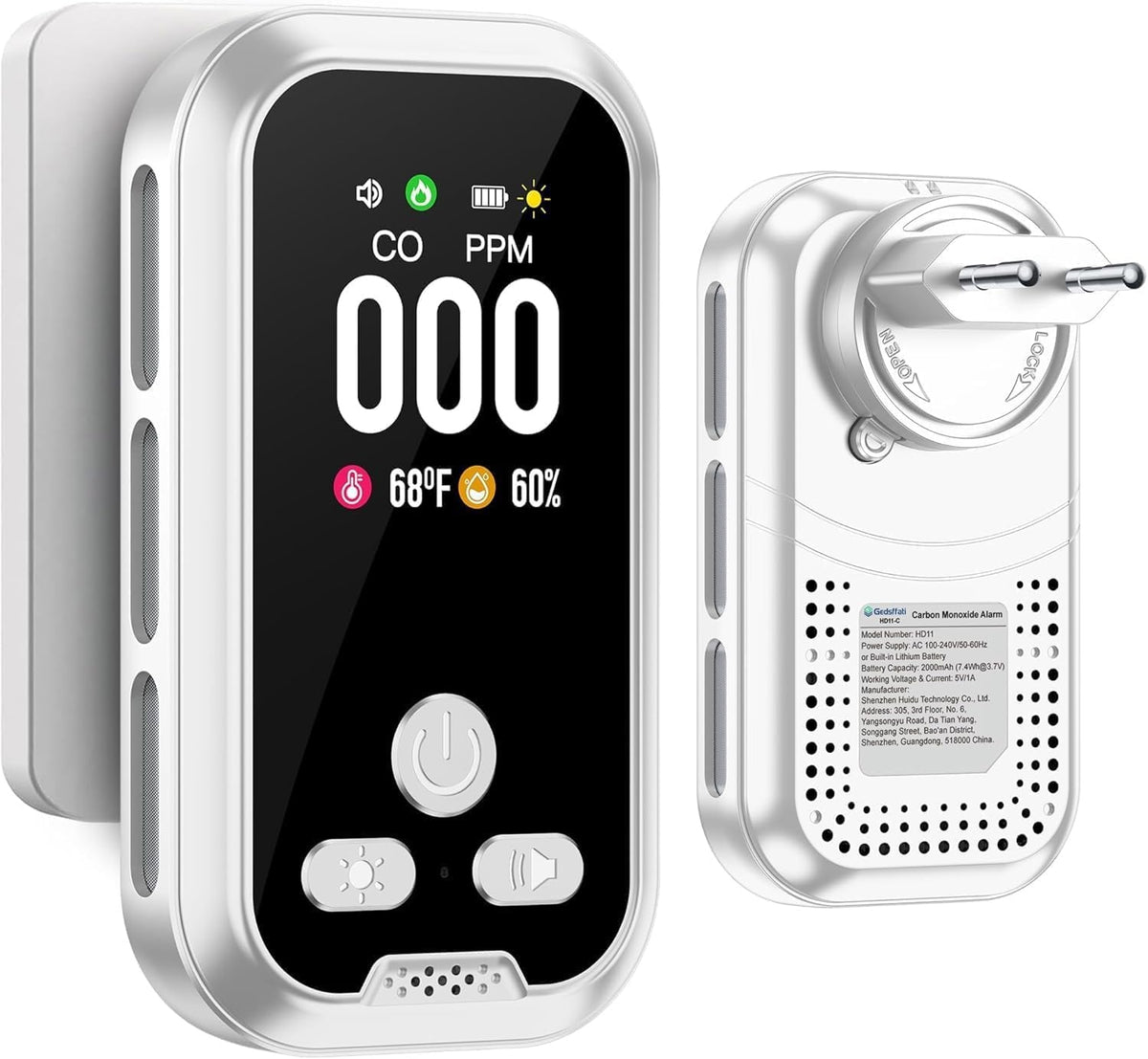 Gedsffati Portable Carbon Monoxide Detector With HD11-C Humidity Temperature