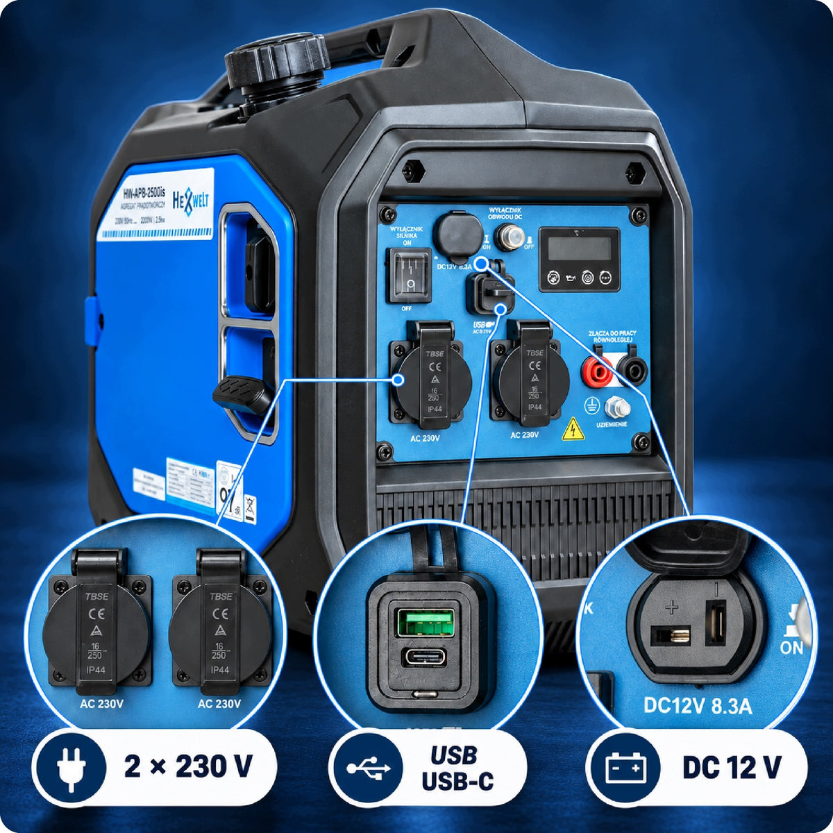 Generator set 3500W INVERTER current generator 230V COPPER inverter Manufacturer code HW-API-2500IS