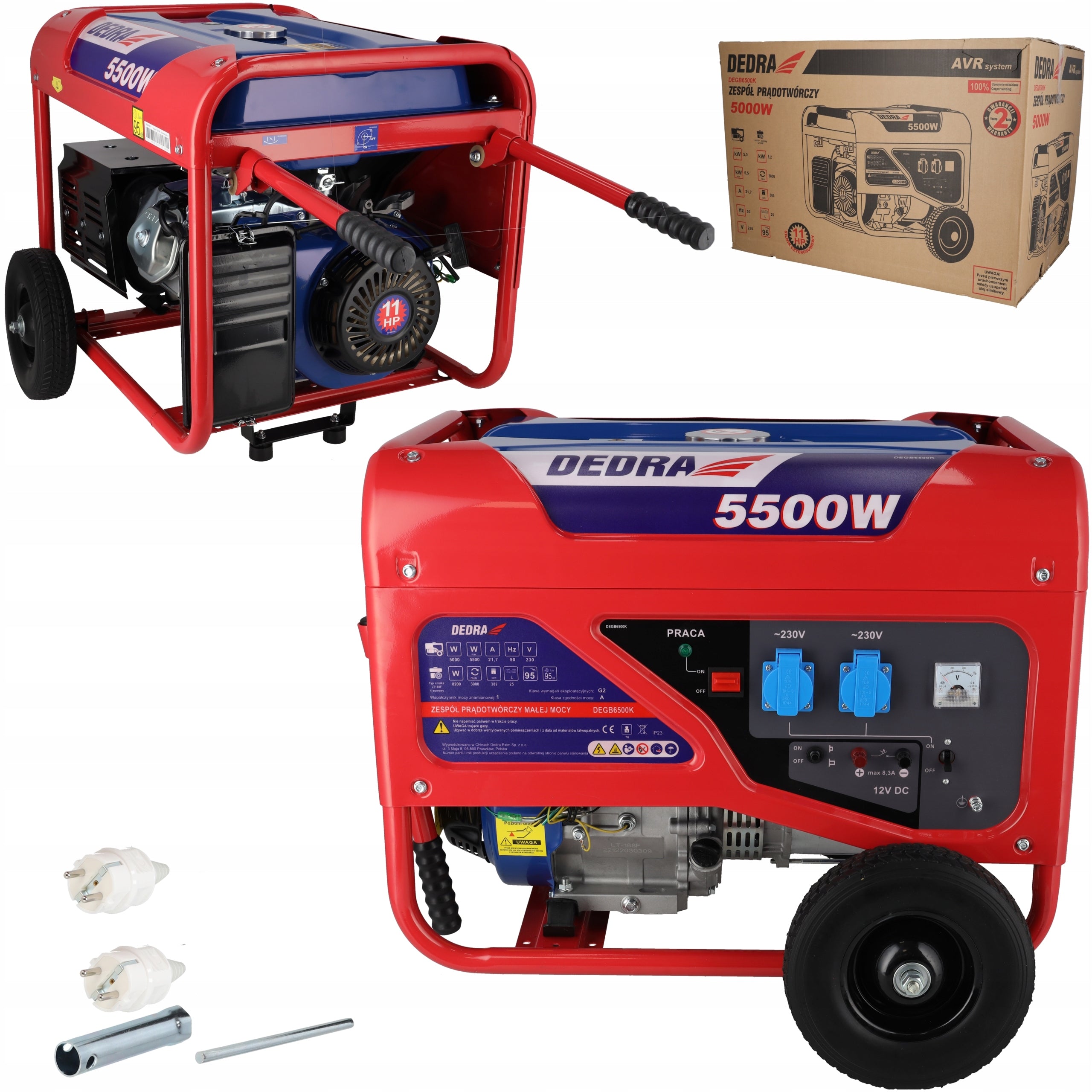 Generator set Current generator 5,5kW 5kVA 389cm³ AVR 2x230V 12V DEDRA