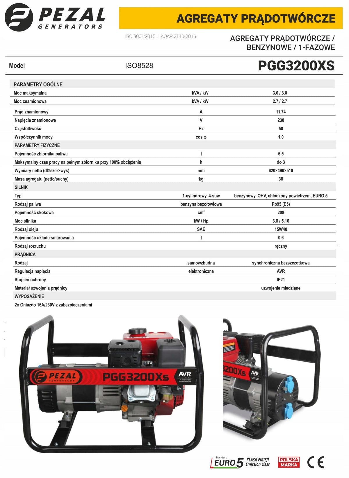 Generator set Pezal PGG3200Xs 3 kW Copper generator AVR Brand Pezal