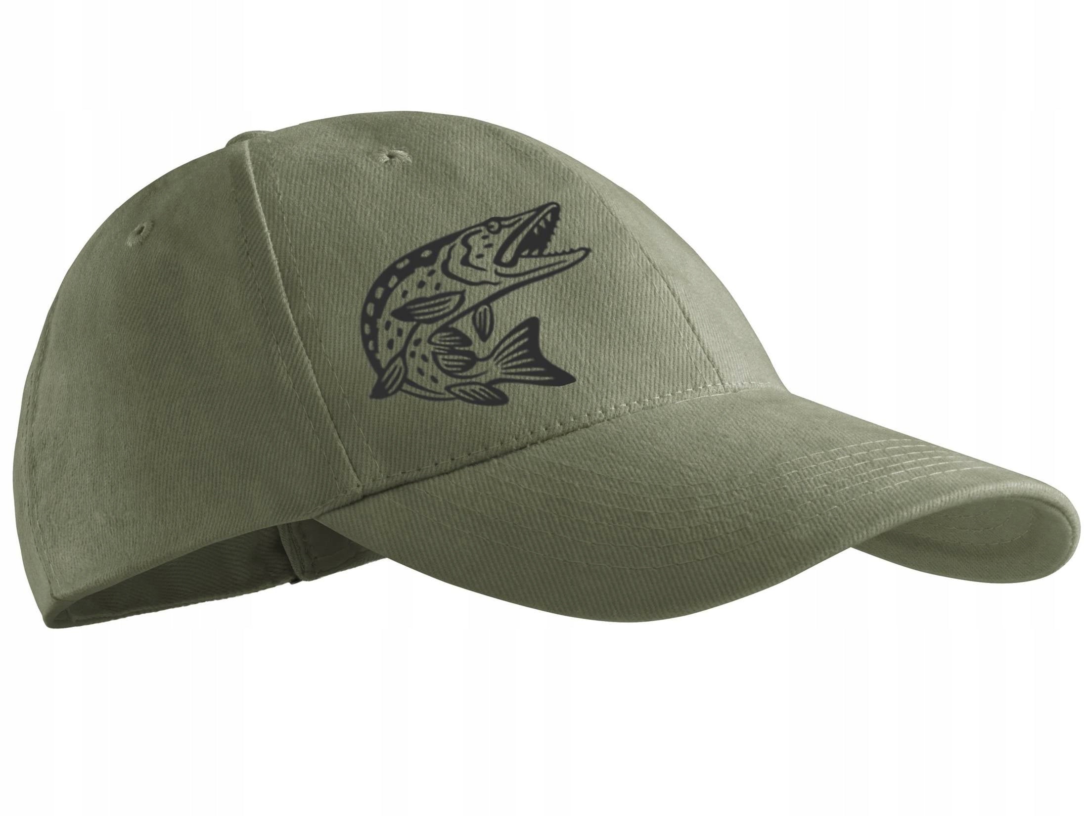 Gift for Fisherman baseball cap khaki color for fish print PIKE Color green