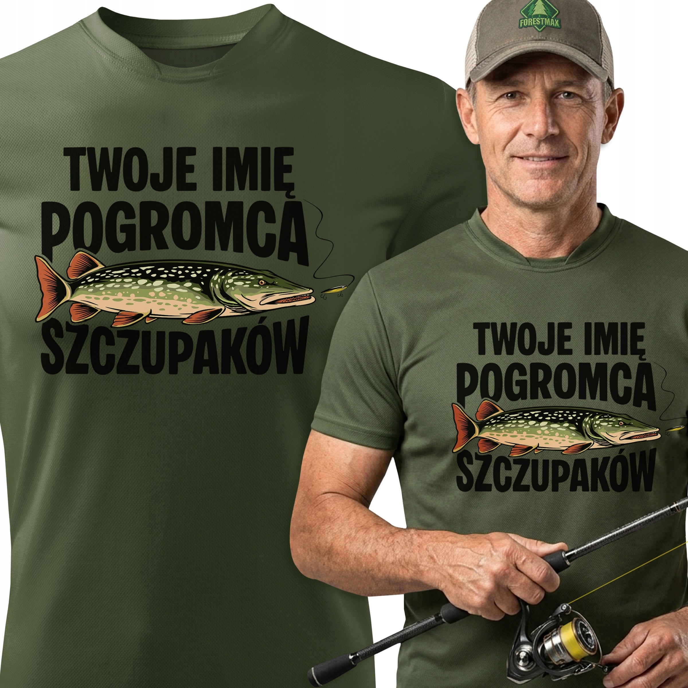 Gift for Fisherman thermoactive khaki men's T-shirt with YOUR OWN NAME