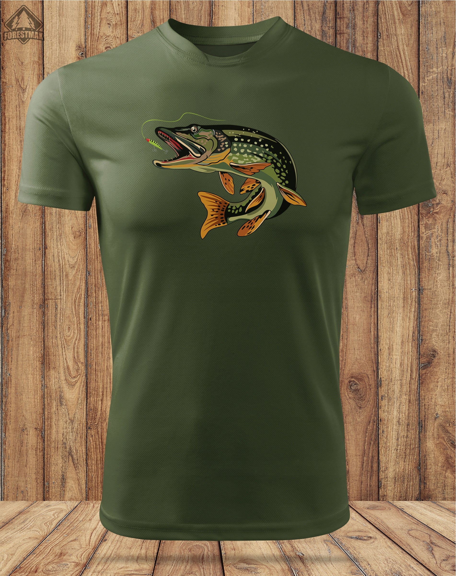Gift for Fisherman thermoactive khaki shirt for fish print PIKE Size L