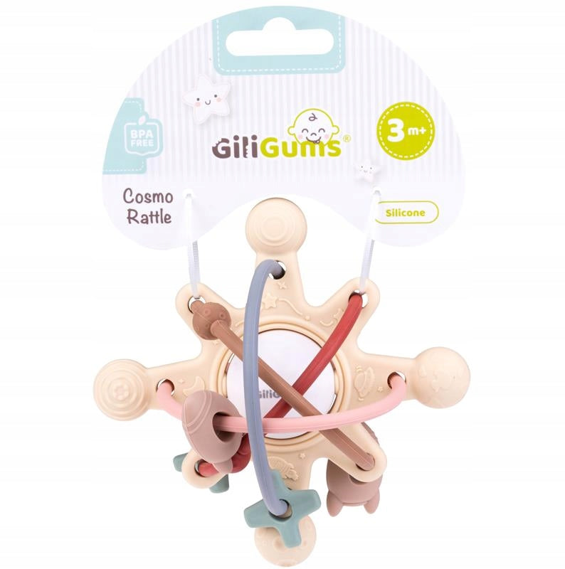 GiliGums Rattle teether KOSMOS Silicone elastic cords browns 3m+ Brand GiliGums