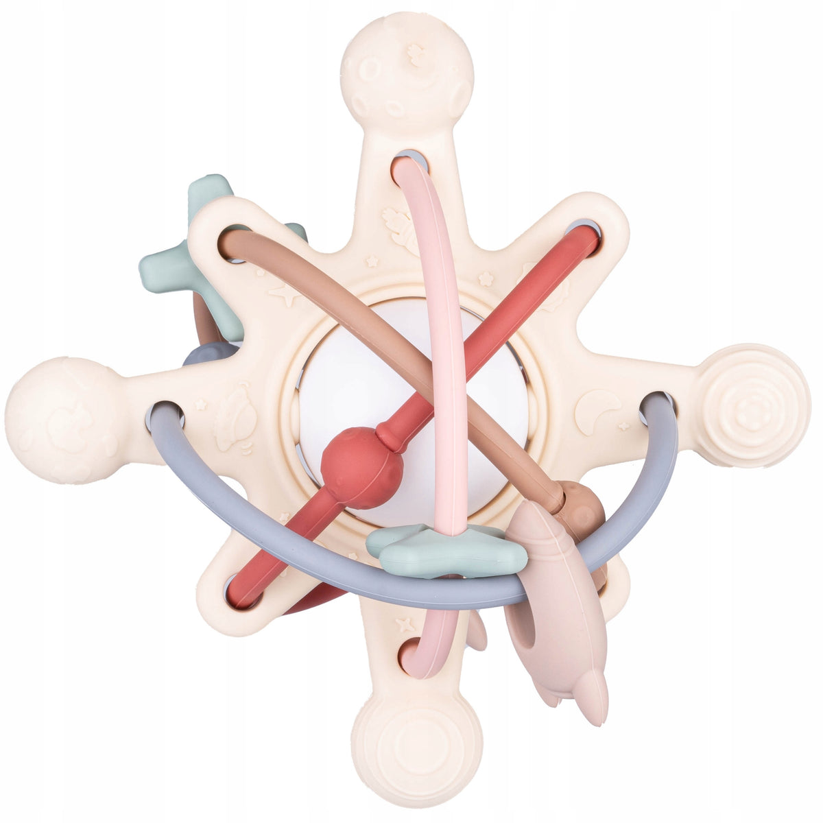 GiliGums Rattle teether KOSMOS Silicone elastic cords browns 3m+