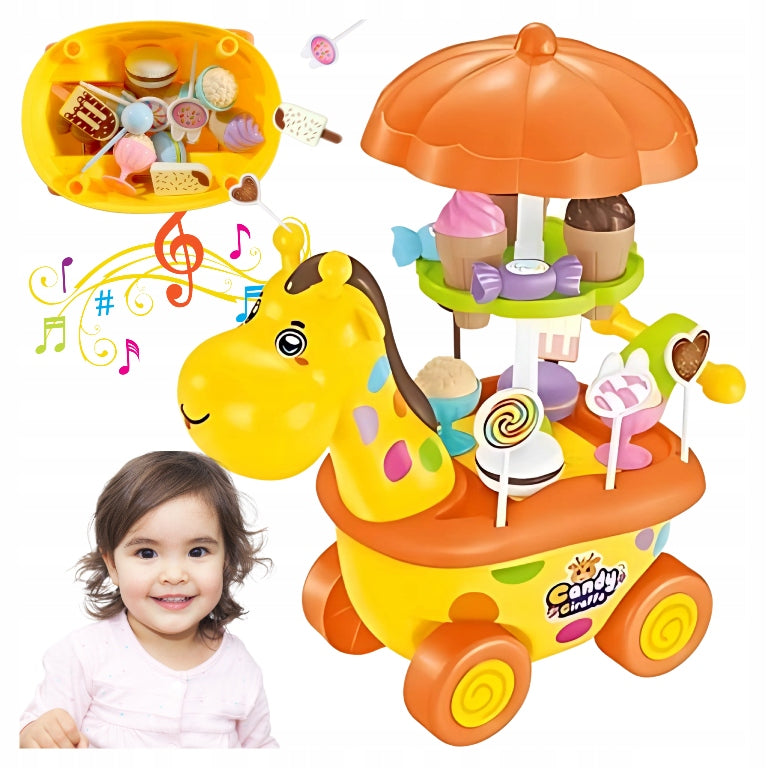 Giraffe stroller with sweets and ice cream for children to play with sounds light Brand no brand