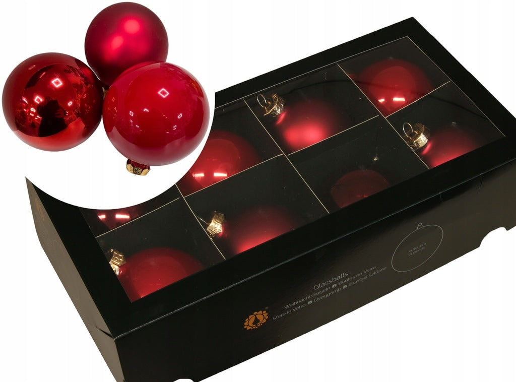 Glass BAUBLES 8 cm 8 pieces Red