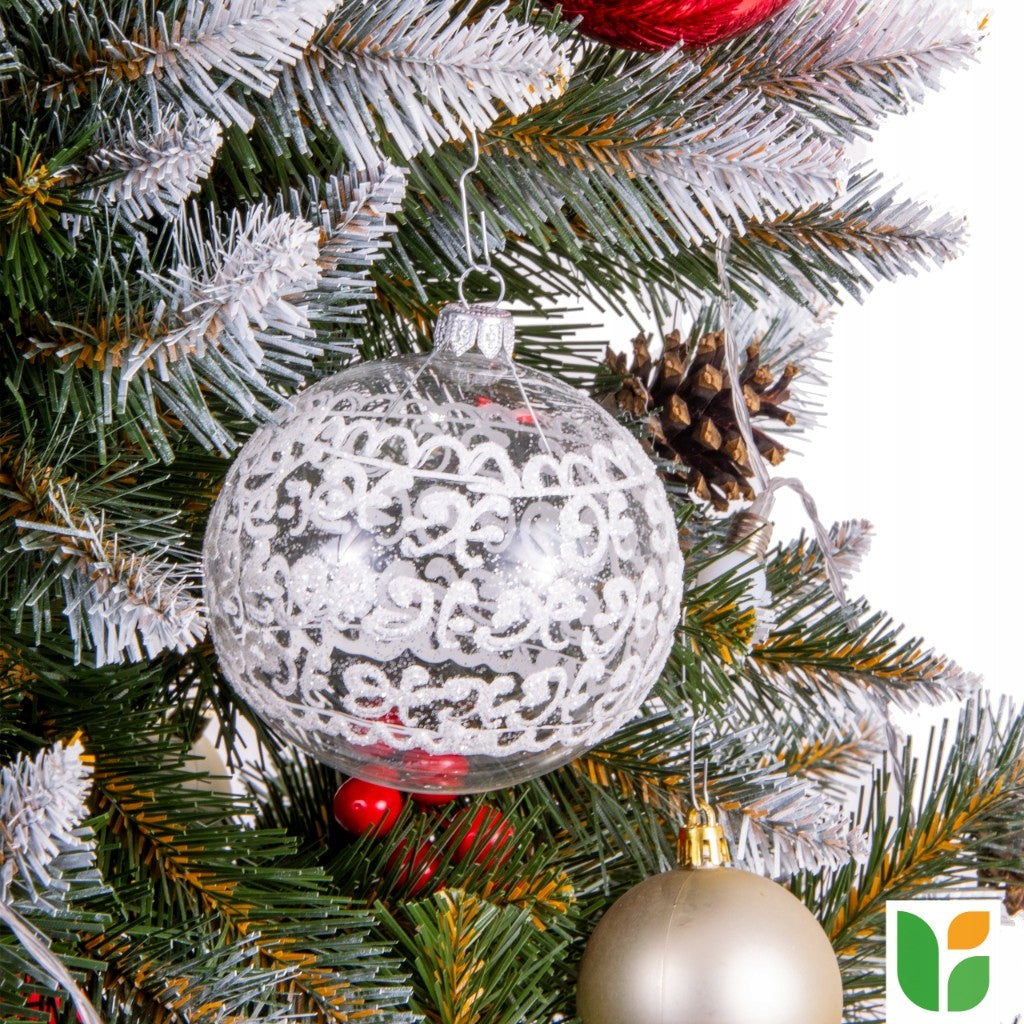 Glass Christmas Tree Baubles Large 10cm Transparent Lace - Set of 6 Packaging status original