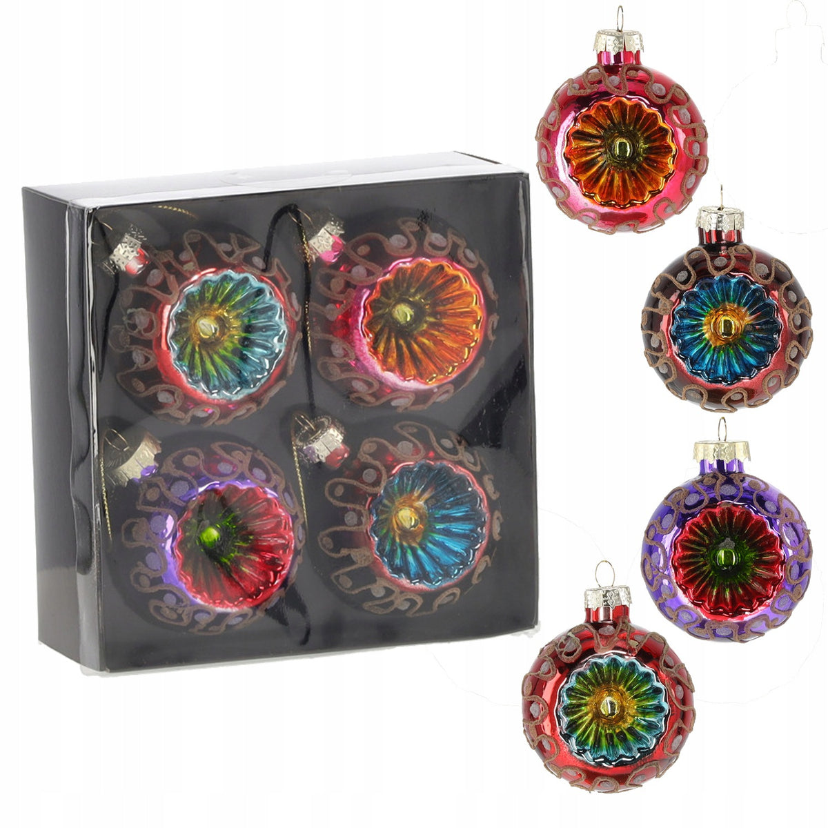 Glass Christmas Tree Baubles Old PRL with Headlights 6cm Set of 4pcs.
