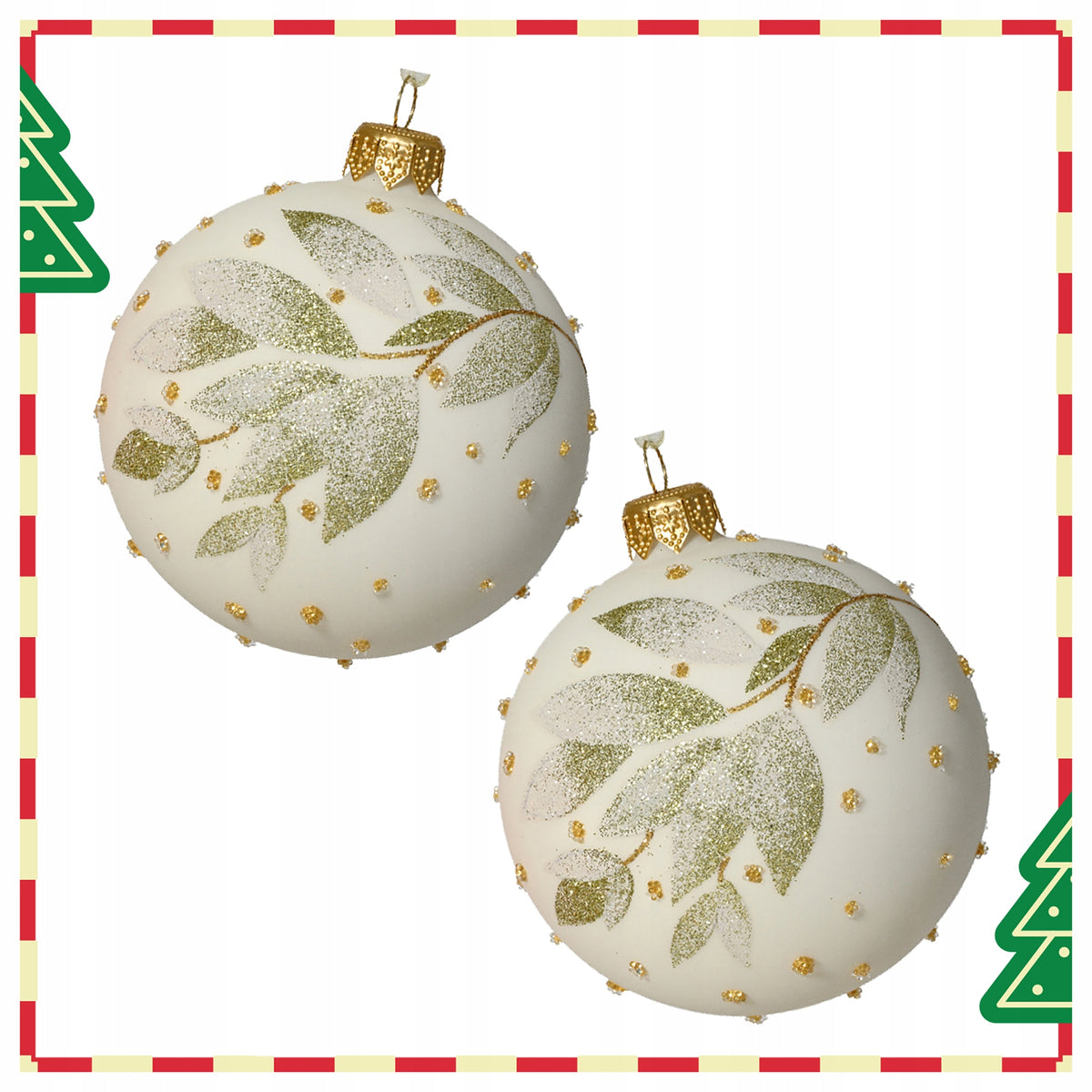 Glass Christmas balls 8 cm white matt with twig set of 6 Packaging status original