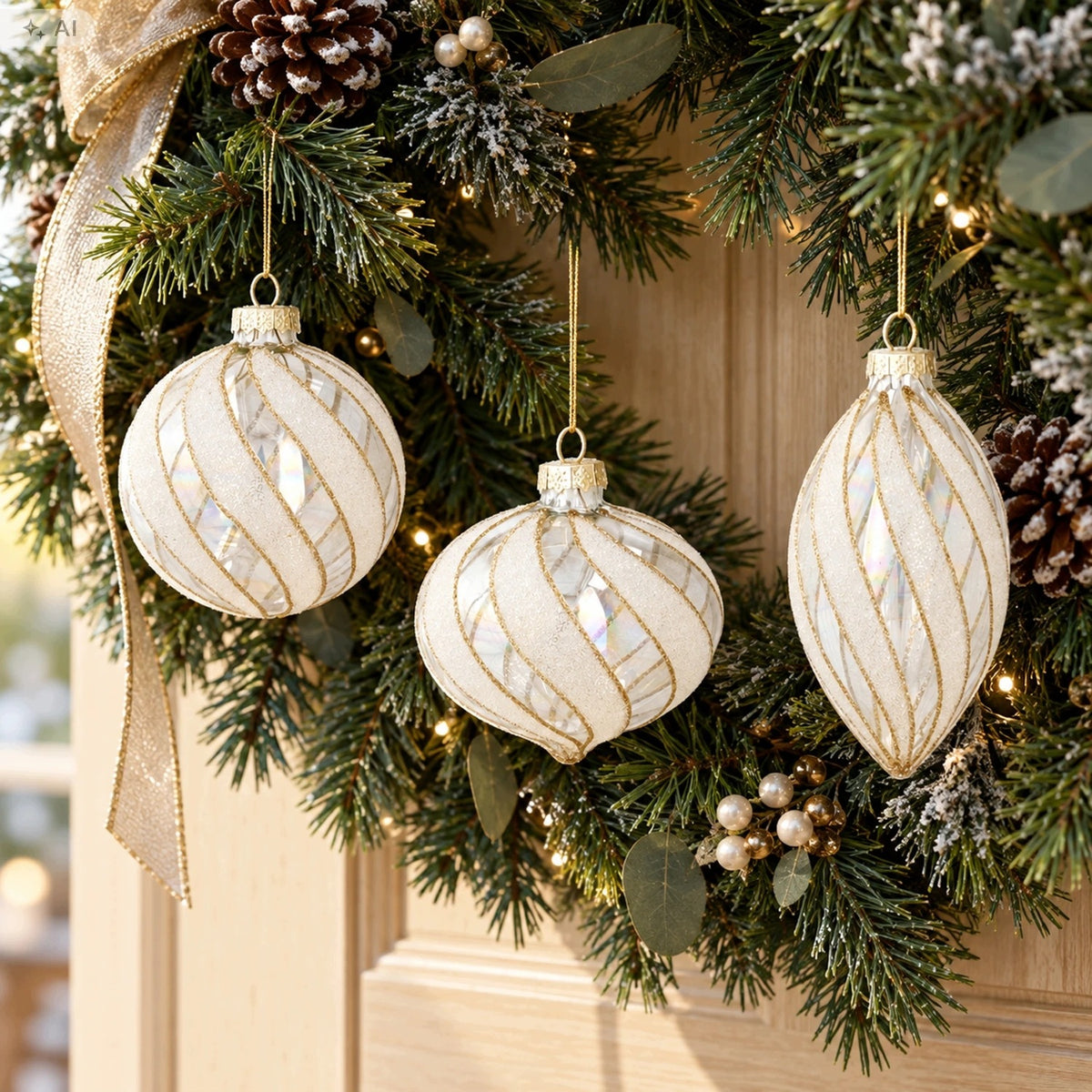 Glass Christmas tree ornaments 8 cm white transparent mix 6 pcs. for Christmas tree Packaging status original