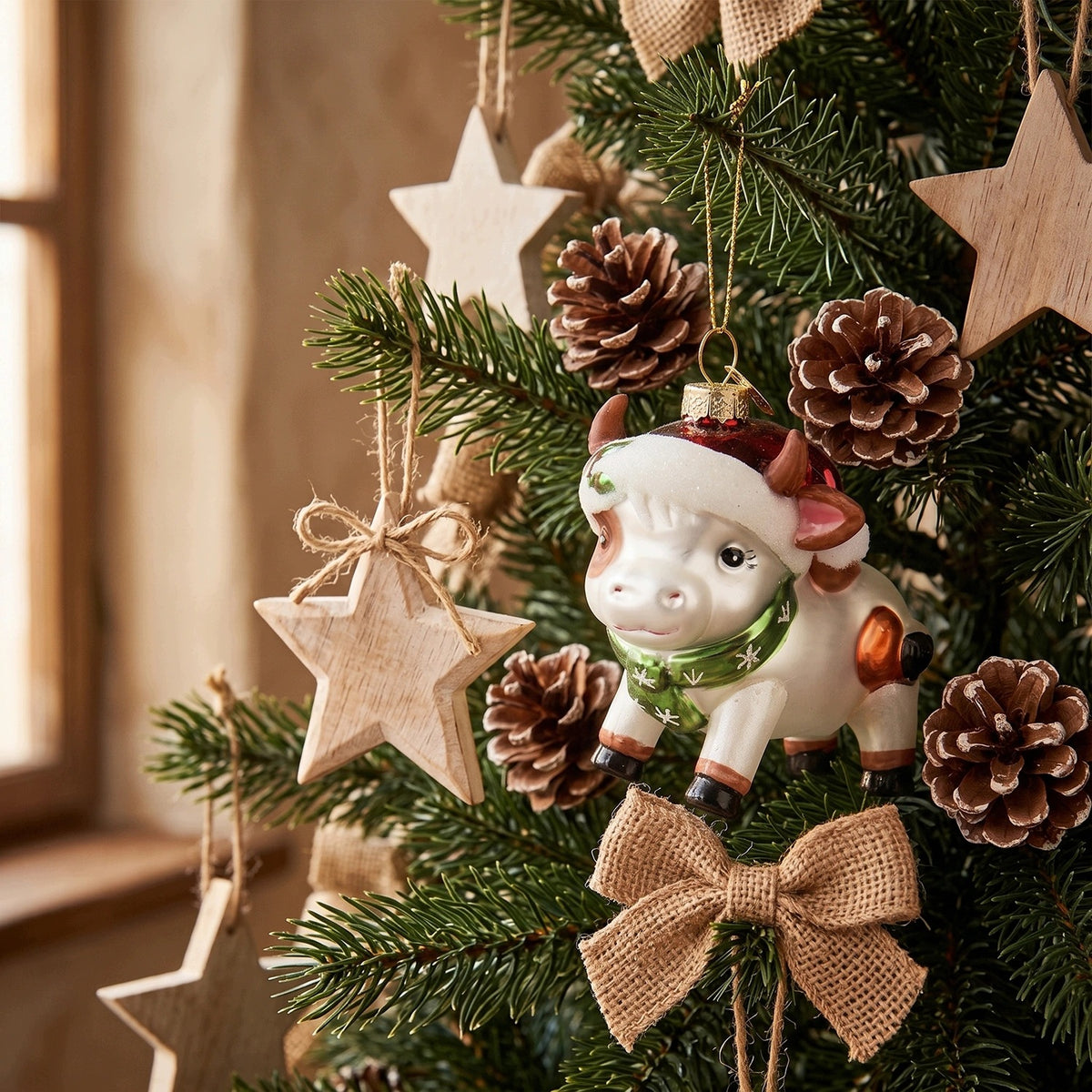 Glass Christmas tree pendant cow in scarf shape Christmas tree bauble Packaging status original
