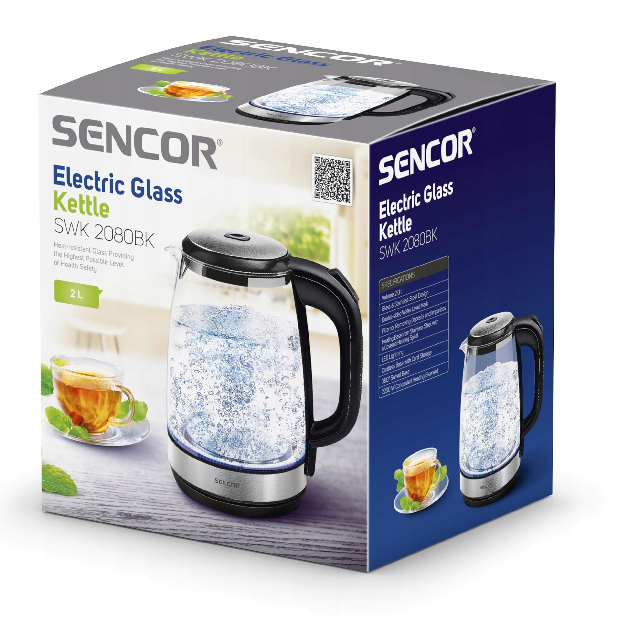 Glass Electric Kettle Sencor SWK 2080BK 2L Manufacturer code SWK 2080BK