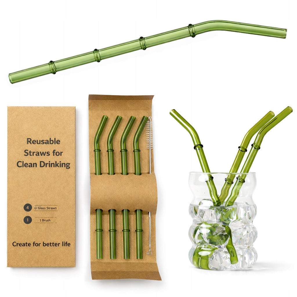 Glass Straws BAMUS Eco 4 Reusable Drink Set + Brush