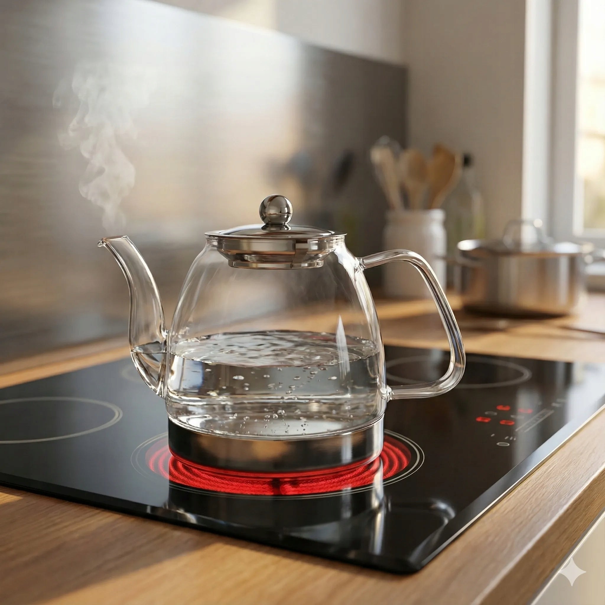 Glass Tea Pot For Induction 1,2L Infuser Steel Filter Packaging status original